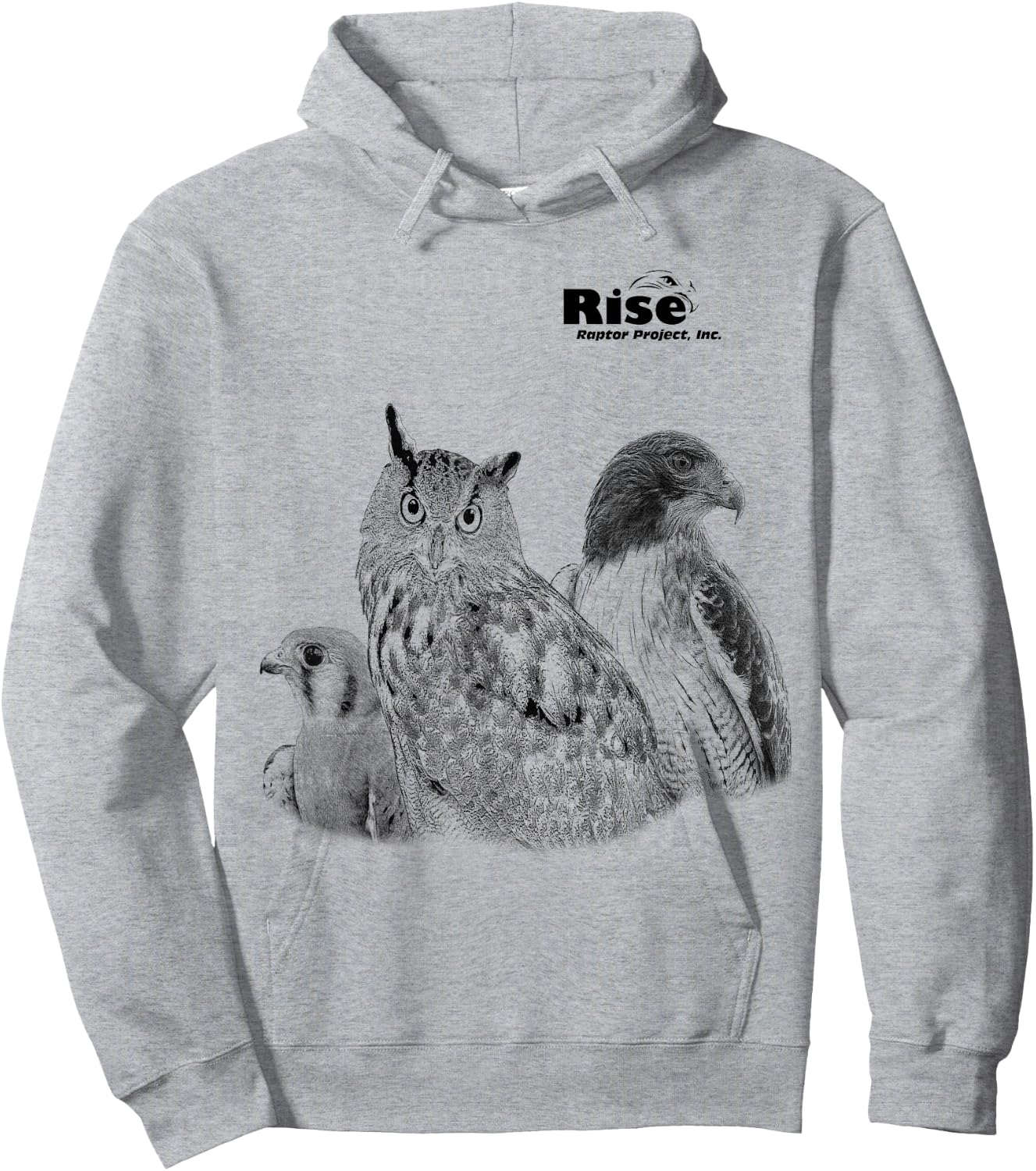 Rise Raptor Project Owl, Red Tailed Hawk, American Kestrel Hoodie - Hoodie | Ash