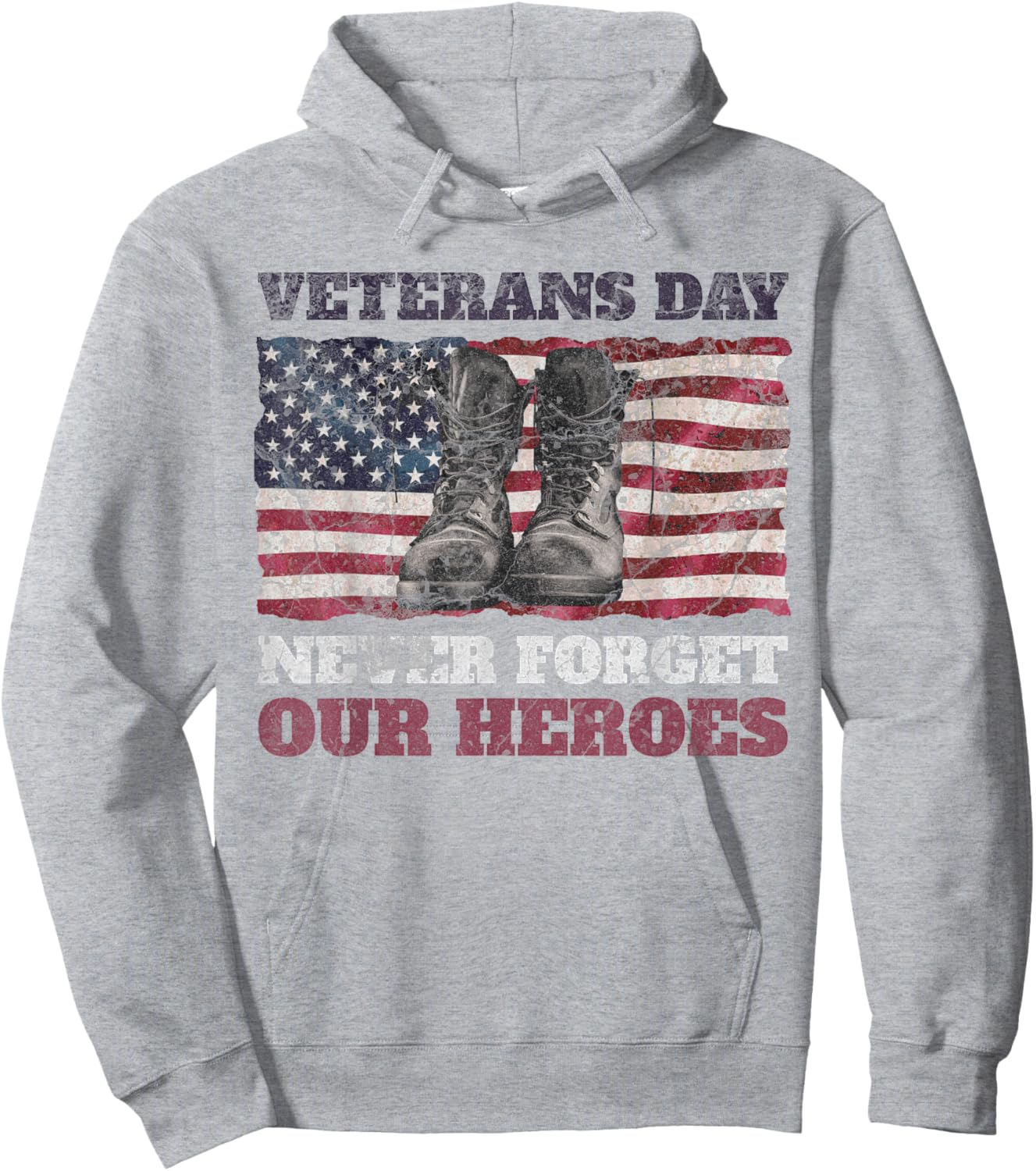 Veterans Day Never Forget Our Heroes USA Flag Soldiers Boots Women Men Hoodie - Hoodie | Ash