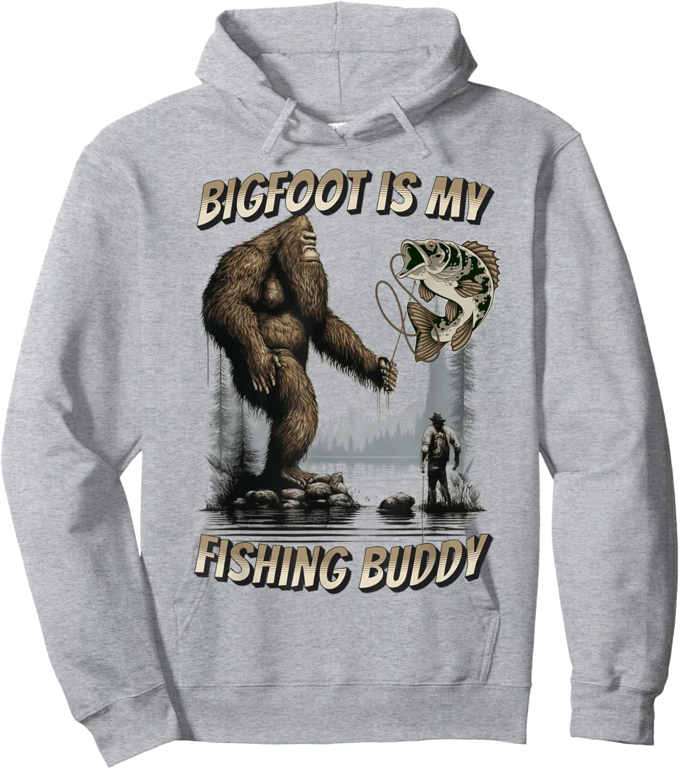 Bigfoot Style Bigfoot Fishing Funny Sasquatch Fish - -Adults, Kids - Blue - Short Sleeve - Small - Classic Fit - Cotton 100% Hoodie - Hoodie | Ash