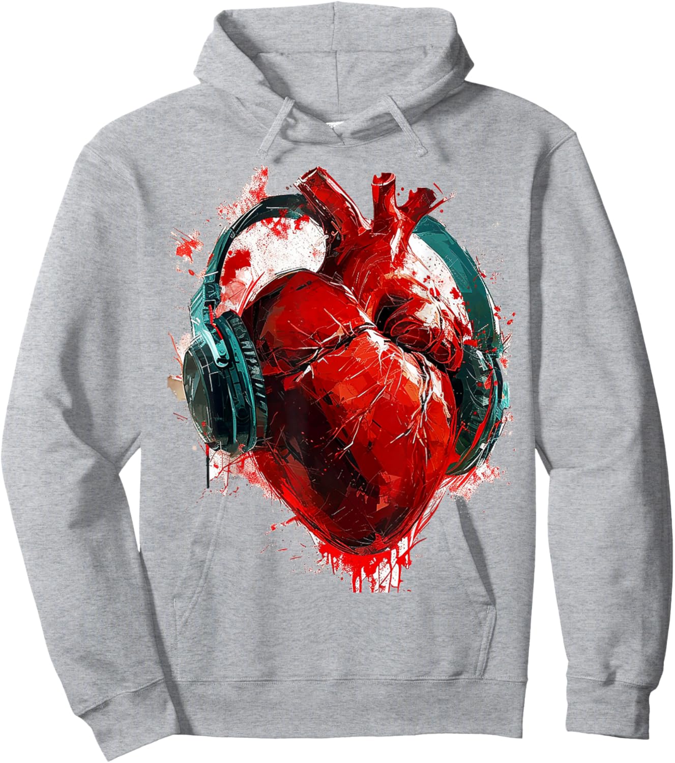 @rtY Heart Painting Headphone Art Abstract Graphic Heart , Small, White Hoodie - Hoodie | Ash