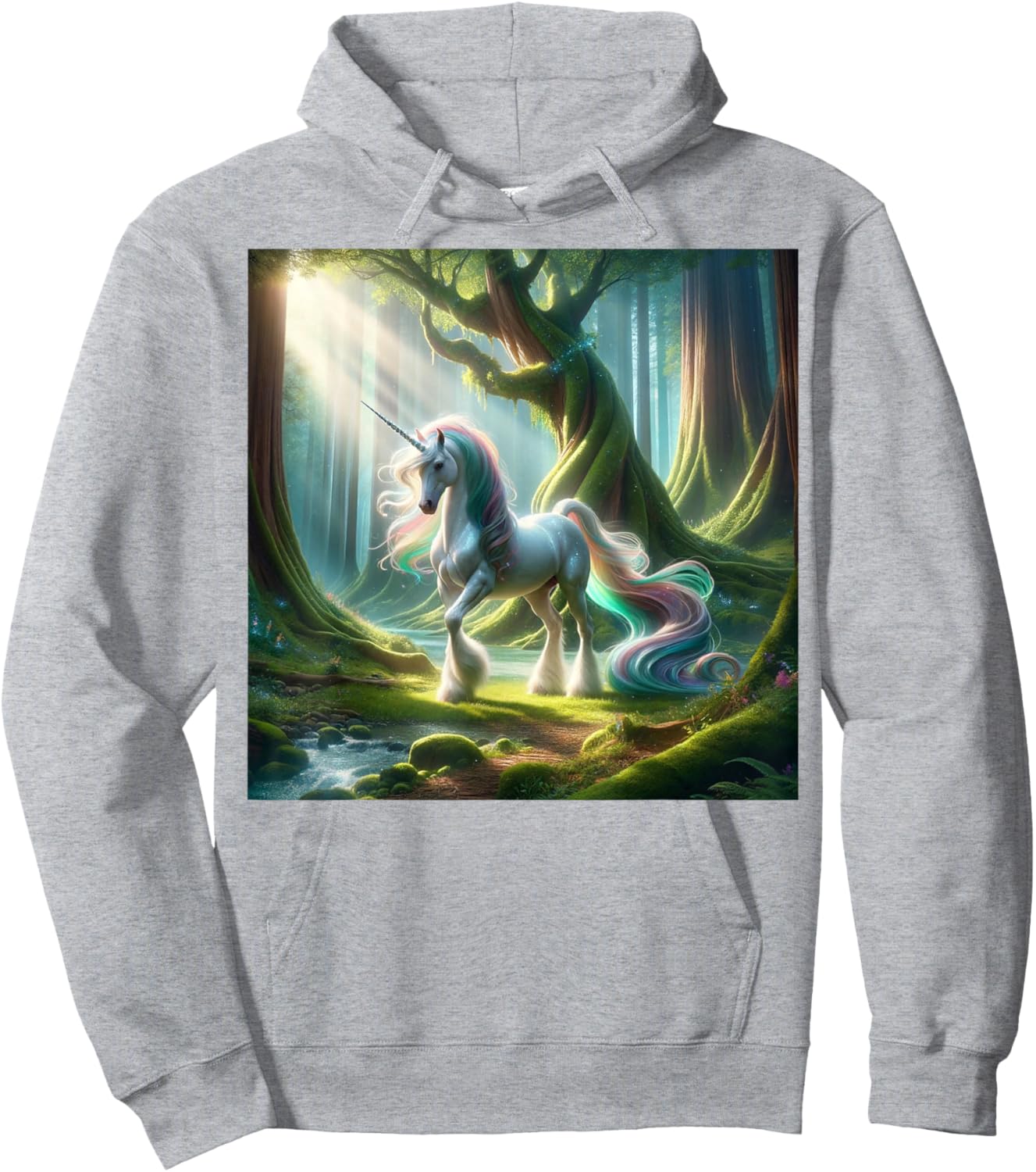 Beautiful Unicorn Clydesdale, Enchanted Forest Graphic Hoodie - Hoodie | Ash