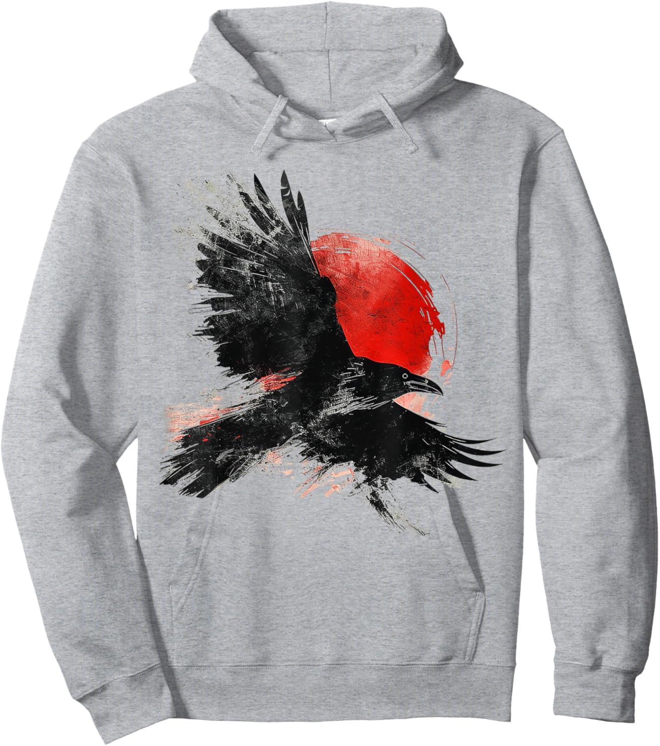 Raven Drawing Moon Painting Animal Motif Art Bird Crow Hoodie - Hoodie | Ash