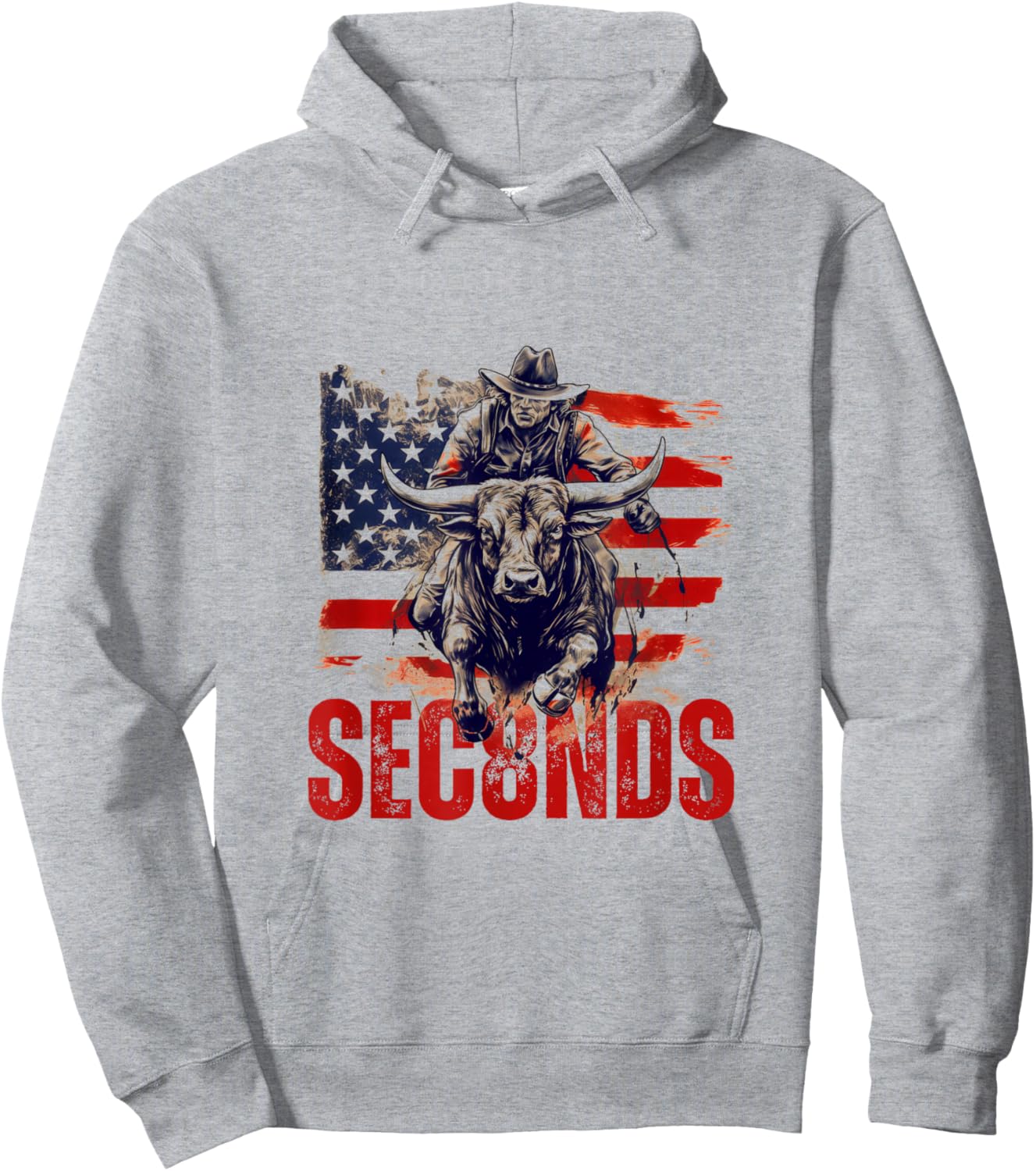 PBR Bull Riding Eight Seconds Rider USA Flag Rodeo Patriotic Hoodie - Hoodie | Ash