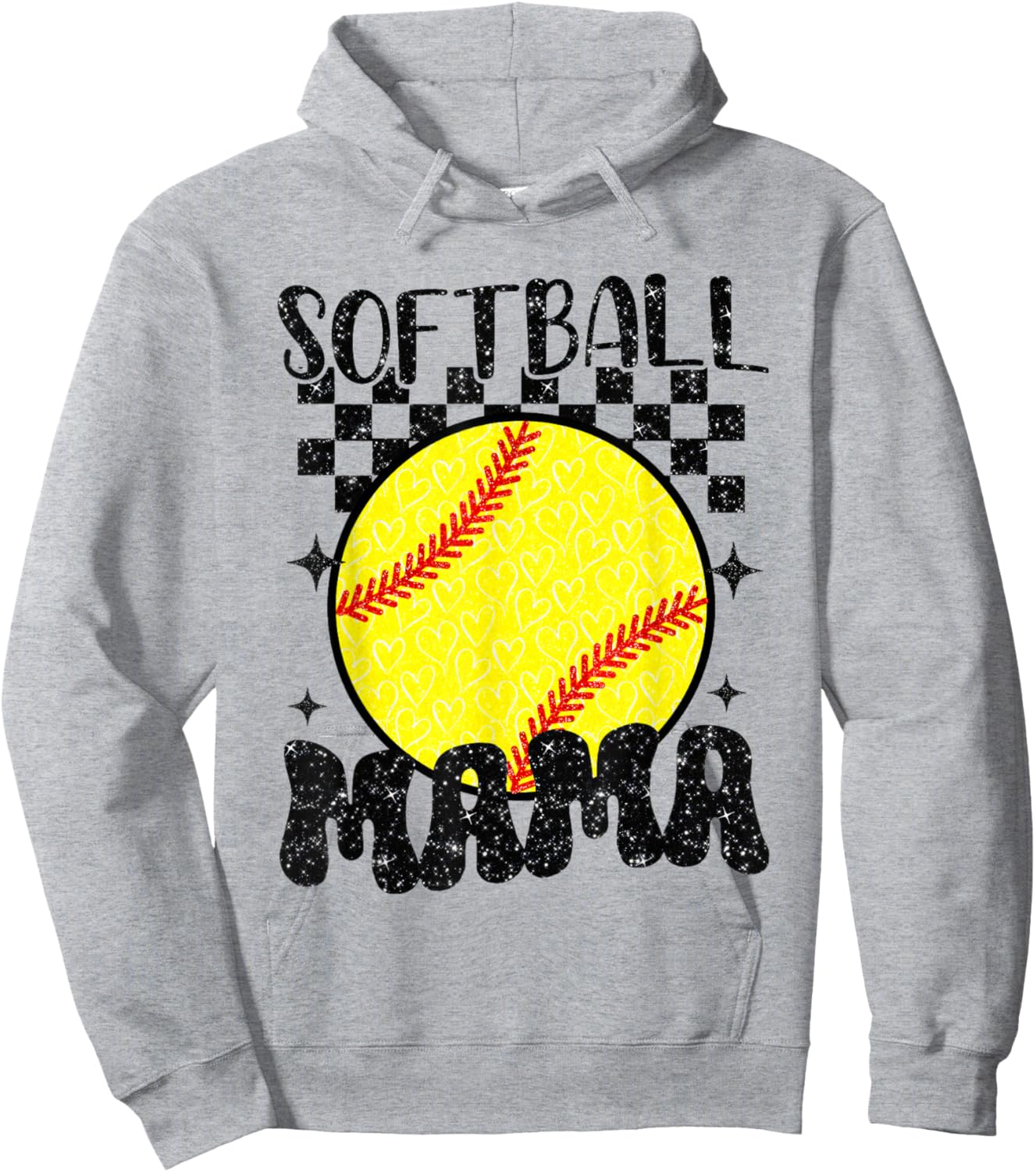 Softball Mama Checkered Print Basketball Sports Mother's Day Hoodie - Hoodie | Ash
