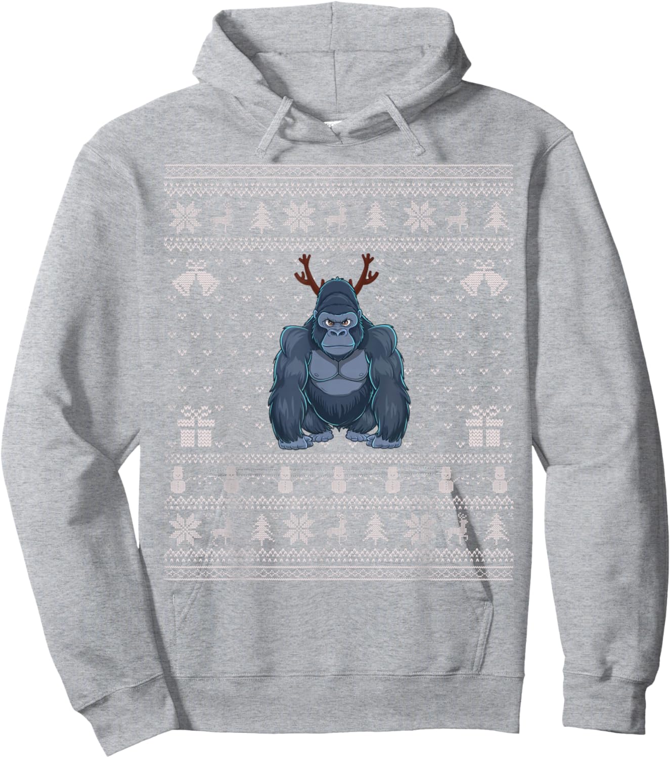 Ugly Xmas Sweater Style Gorilla Reindeer Christmas Hoodie - Hoodie | Ash