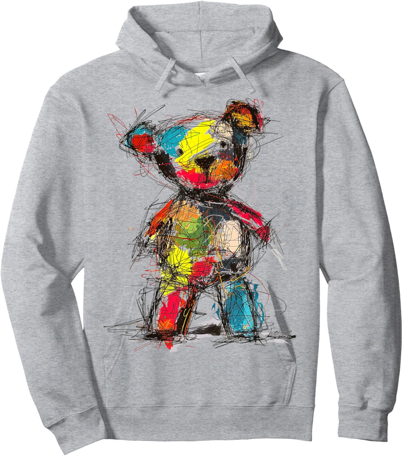 Bear Drawing Colorful Art Animal Abstract Graphic Bear Hoodie - Hoodie | Ash