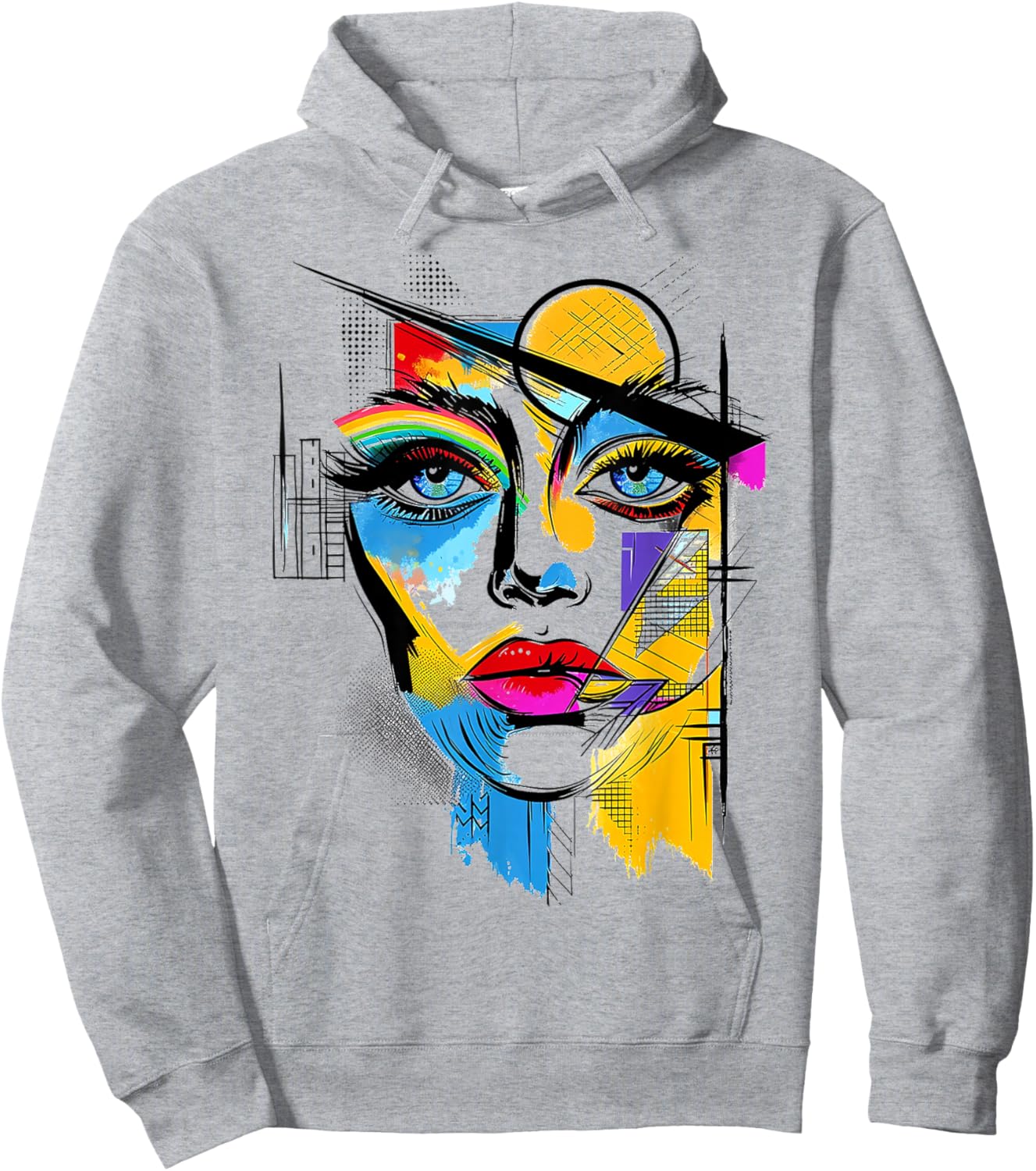 Women Geometric Art Polygon Abstract Human Graphic Women Hoodie - Hoodie | Ash