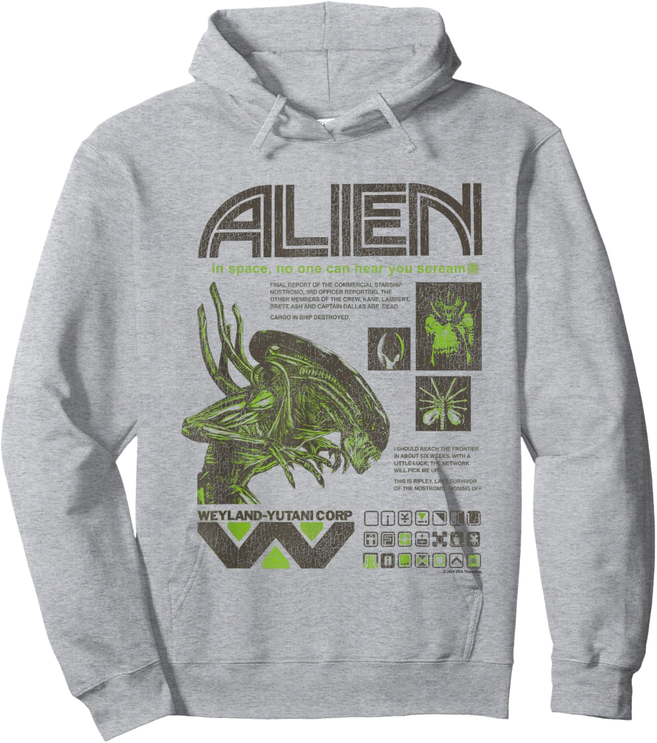 Aliens Iconic Quotes Collage Distressed Big Chest Text Logo Hoodie - Hoodie | Ash