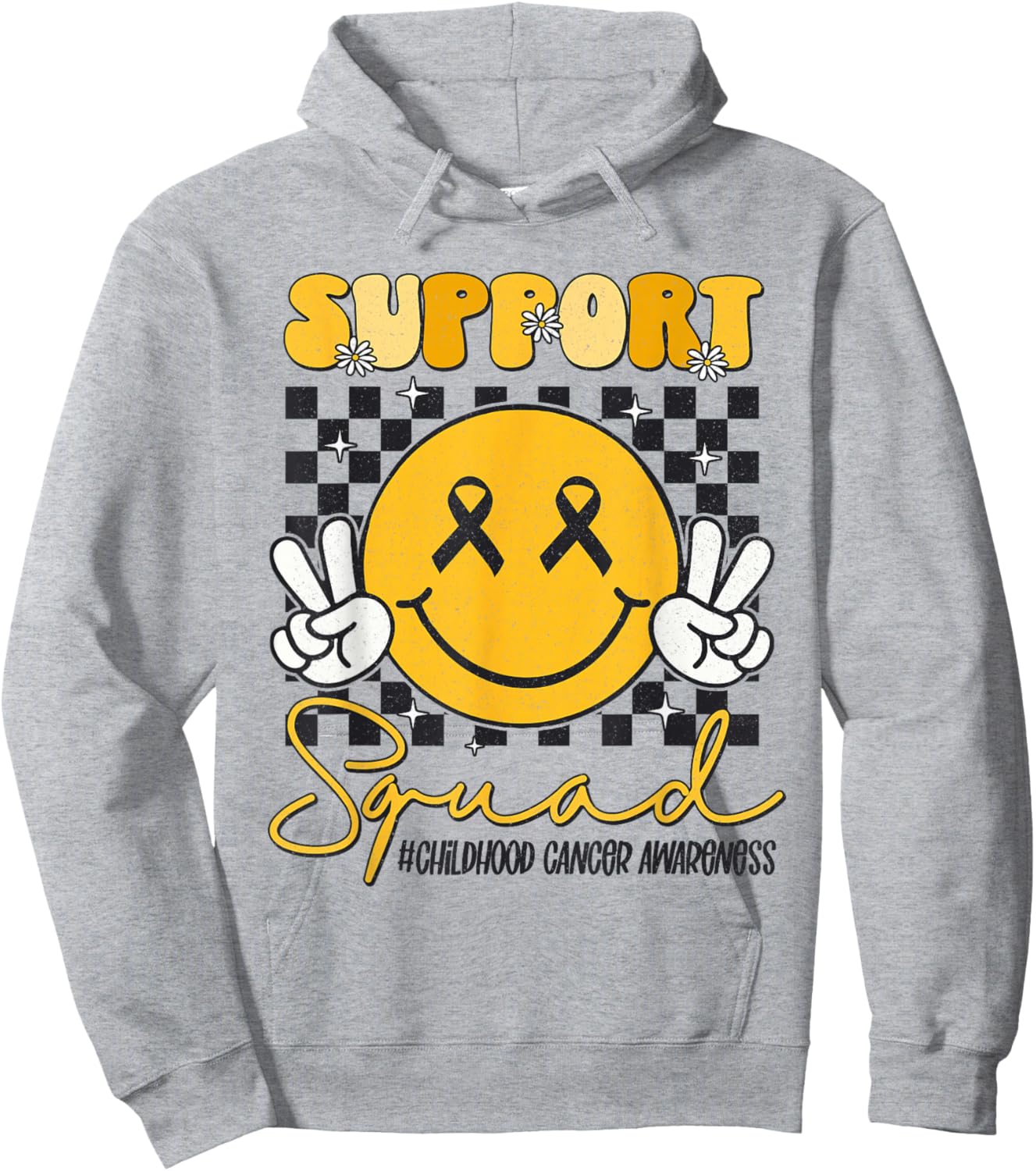Childhood Cancer Awareness Smile Face Gold Ribbon Support Hoodie - Hoodie | Ash