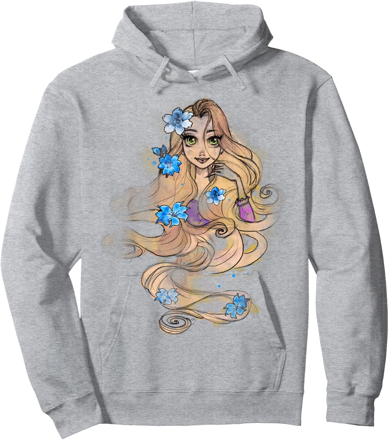 Disney Tangled Rapunzel Watercolors Portrait Graphic Small Hoodie - Hoodie | Ash