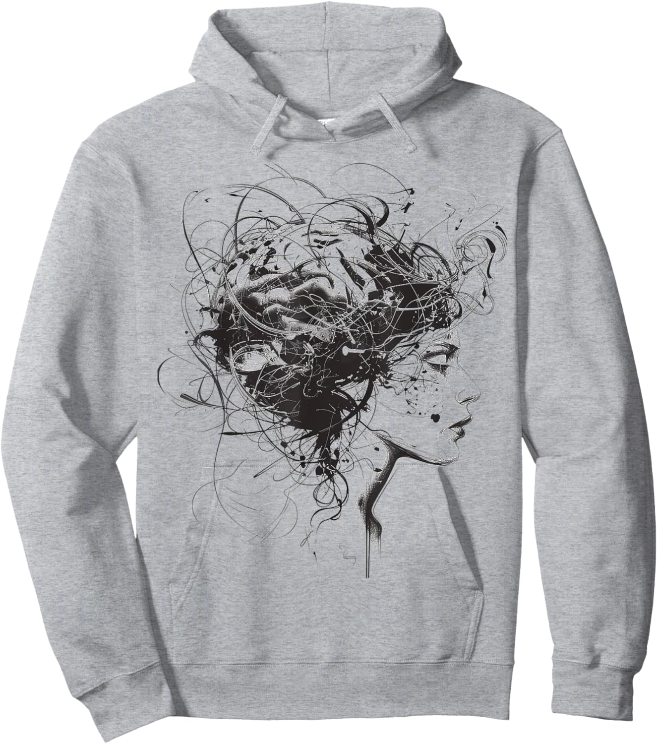 Women Face Art Drawing Human Graphic Abstract Women Hoodie - Hoodie | Ash
