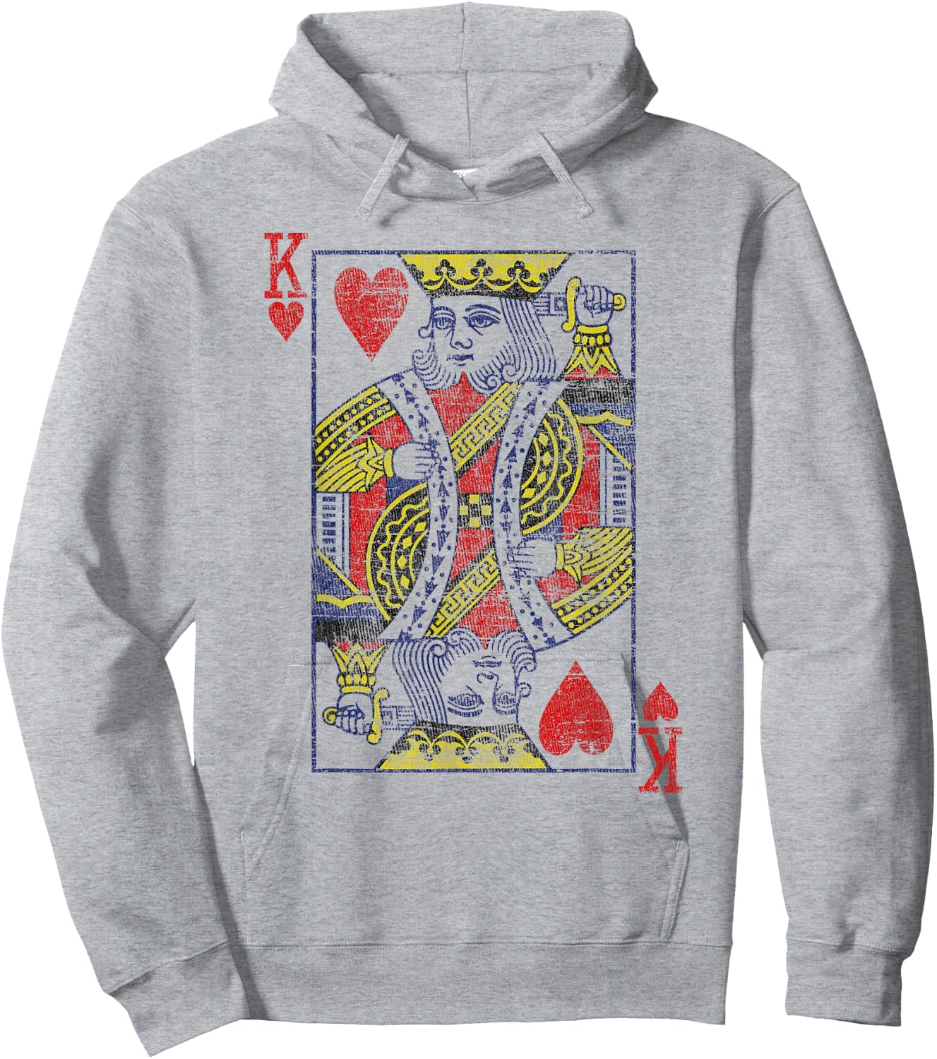 King of Hearts Playing Card Costume Poker Distressed Hoodie - Hoodie | Ash