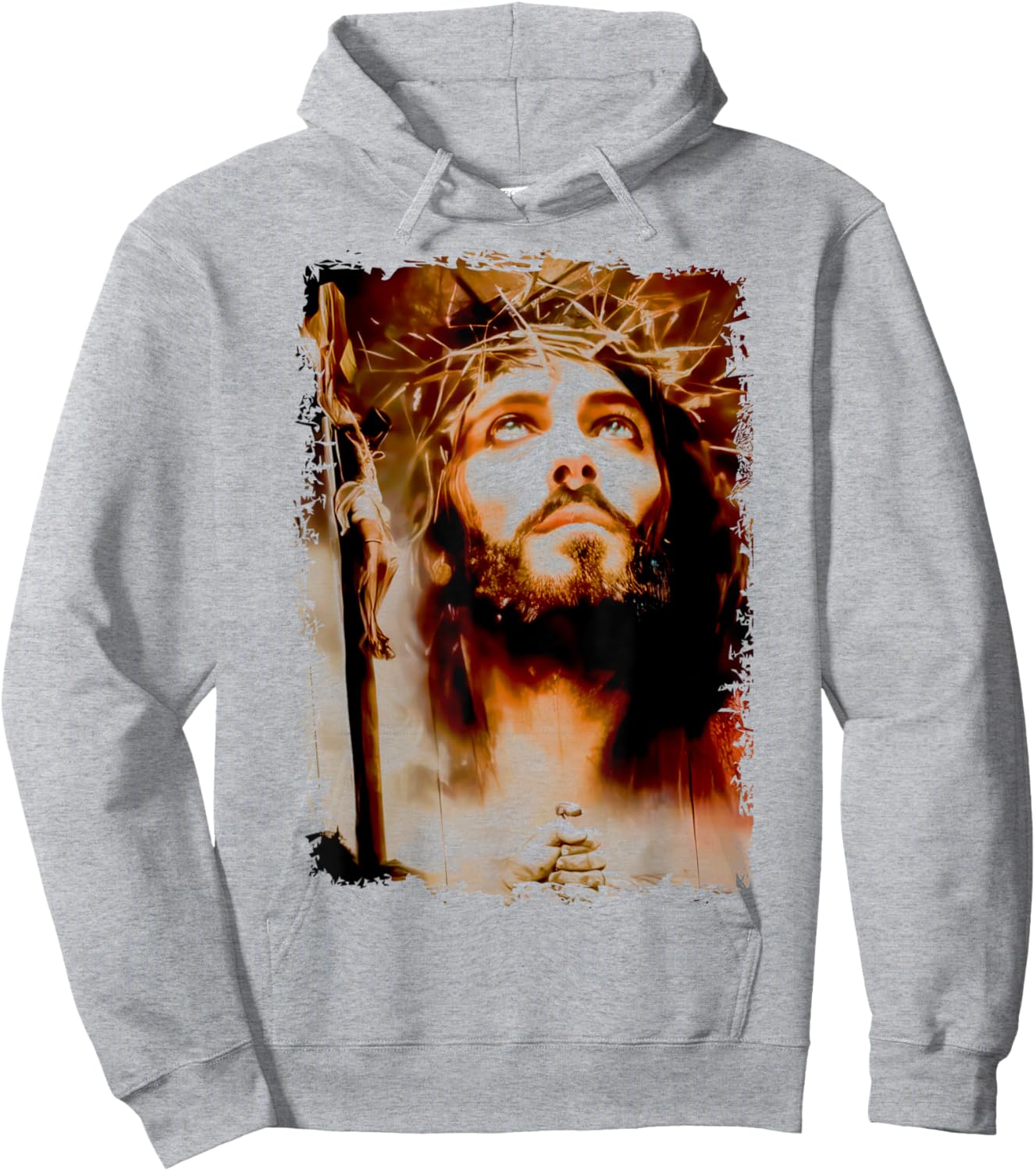 MexiColor Face of Jesus Christ Crown of Thorns Catholic Faith , Small, White Hoodie - Hoodie | Ash
