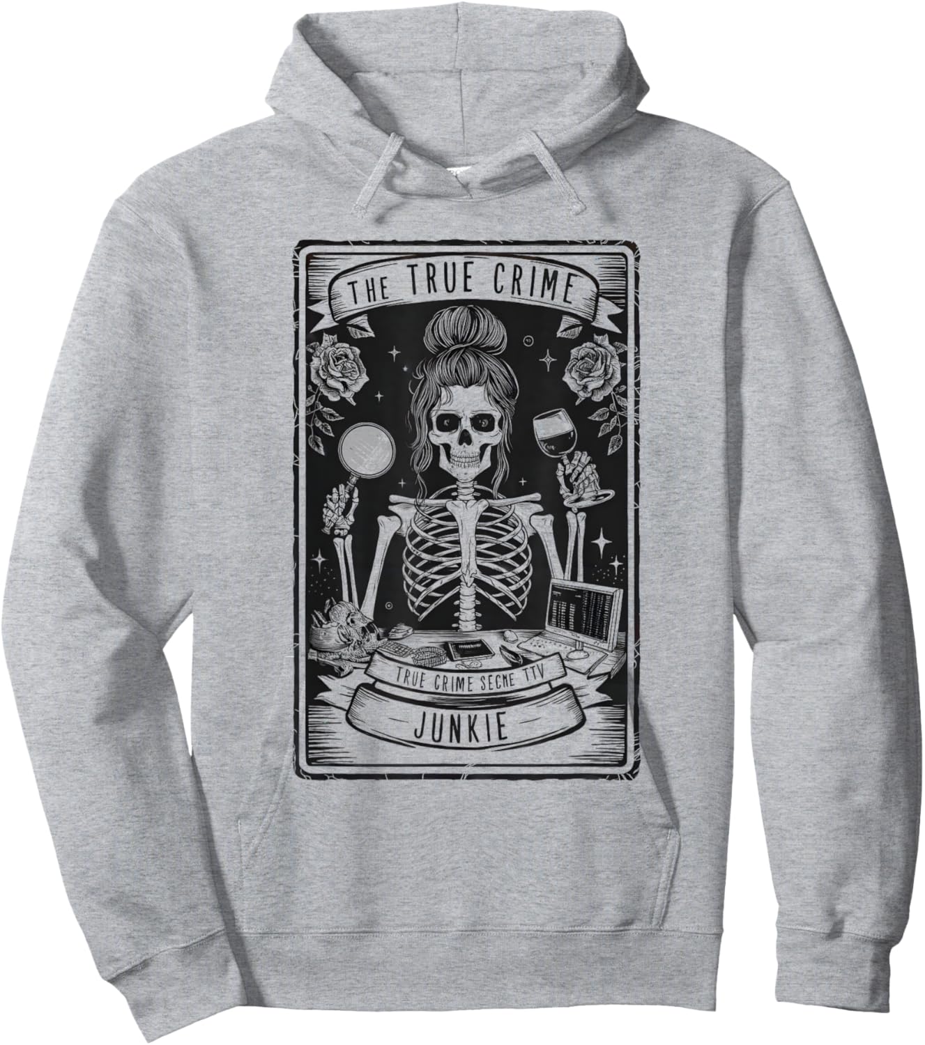 True Crime Tarot Card Junkie Skeleton Witchy Vibes Halloween Hoodie - Hoodie | Ash