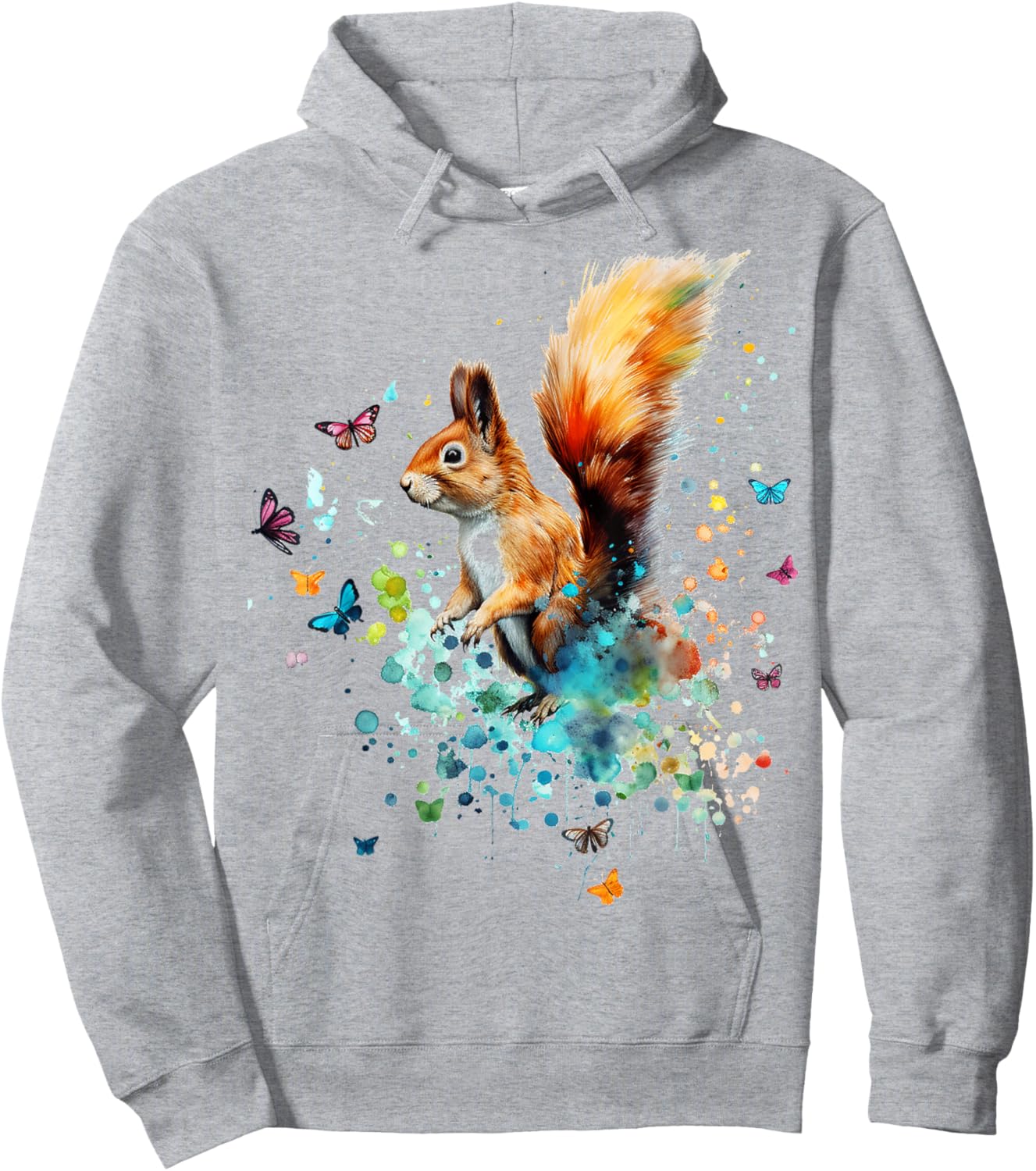 Eichhörnchen Bunte Tierkunst Buttefly Grafik Eichhörnchen Hoodie - Hoodie | Ash