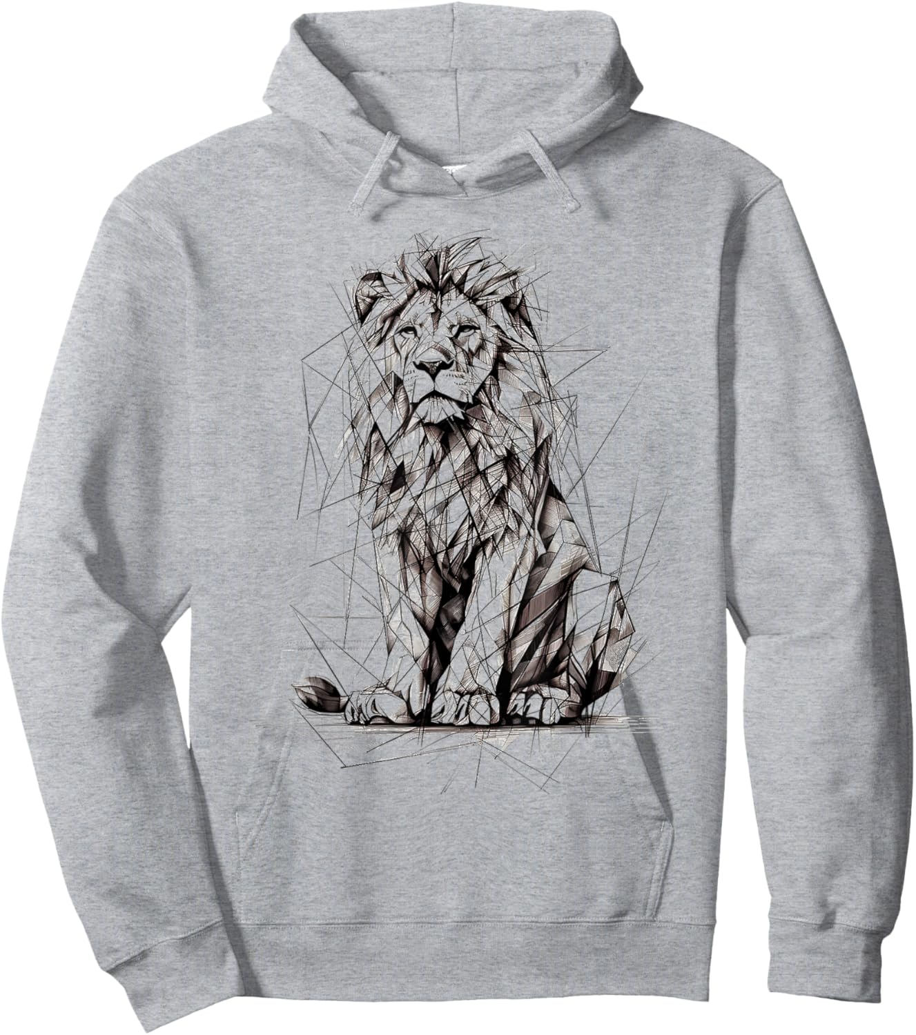 Lion Drawing Animal Polygons Motif Art Lion Hoodie - Hoodie | Ash
