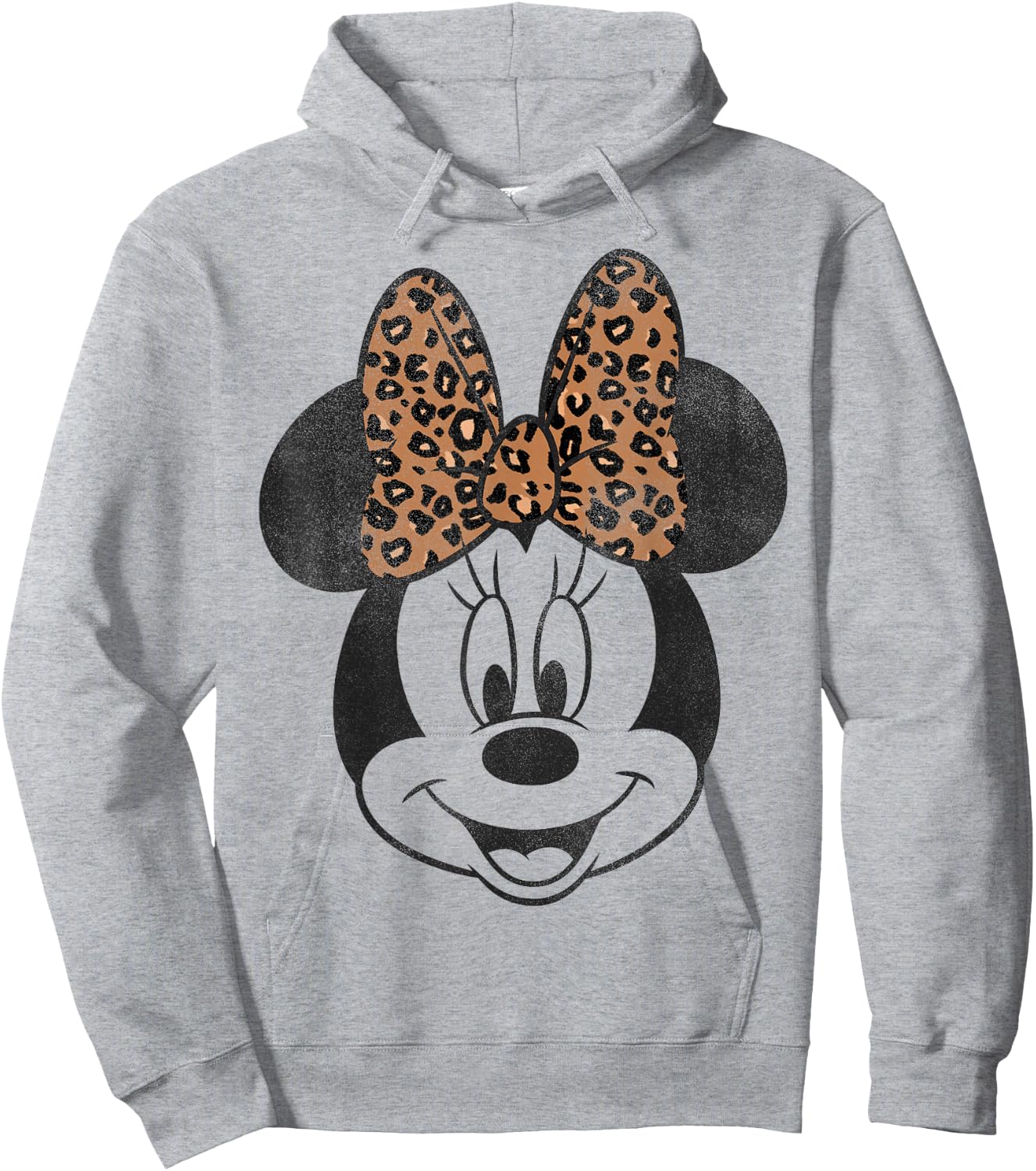 Disney Minnie Mouse Vintage Leopard Print Bow Portrait Short Sleeve Hoodie - Hoodie | Ash