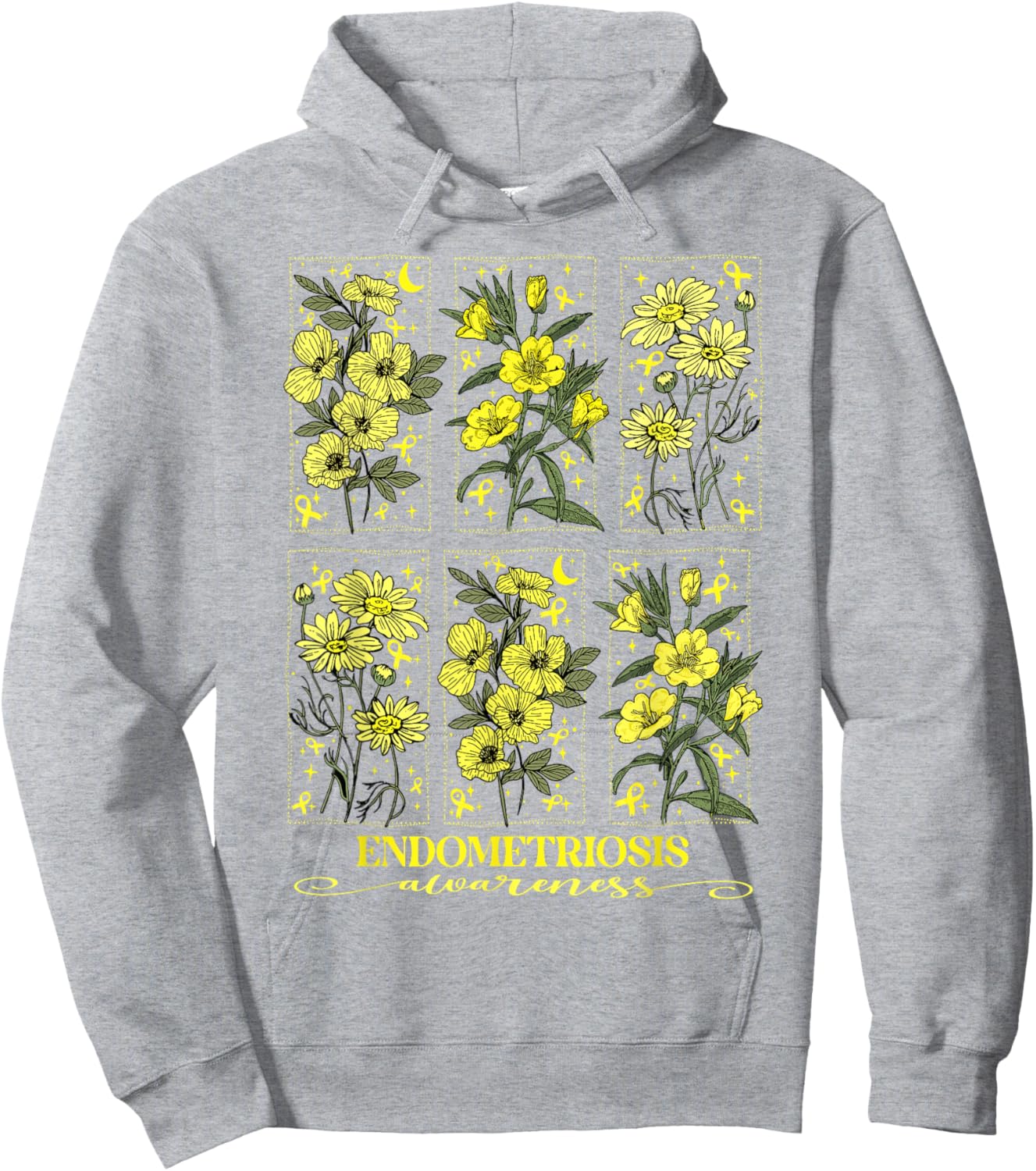 Endometriosis Awareness Yellow Flower Ribbon Hoodie - Hoodie | Ash