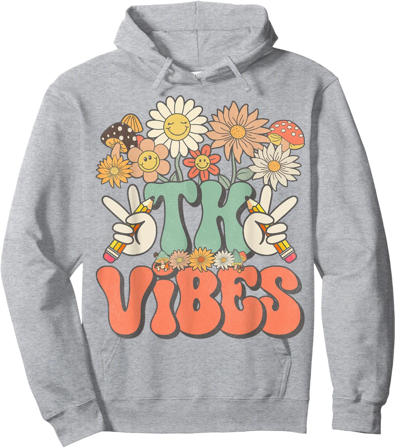 Retro Groovy Hippie Wildflower Daisy TK Teachers Girls Kids Hoodie - Hoodie | Ash