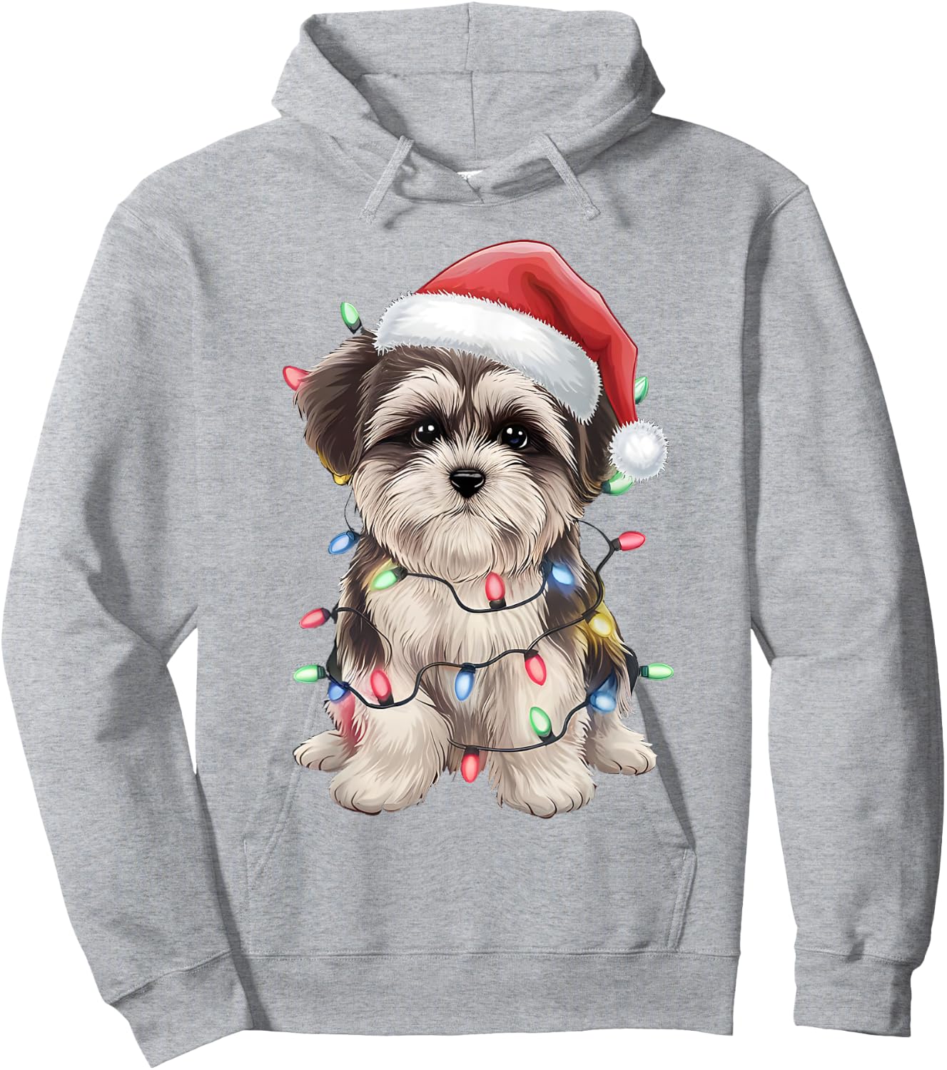 Morkie Santa Christmas Lights Xmas Dog Lover Xmas Pajama Hoodie - Hoodie | Ash