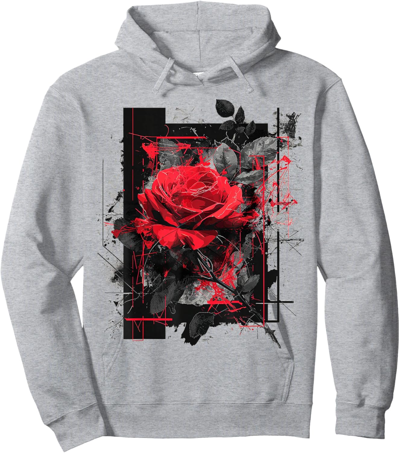 Rose Abstract Geometric Art Flower Lover Graphic Rose Hoodie - Hoodie | Ash