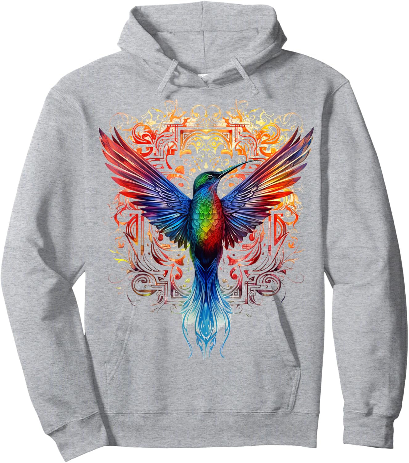 Hummingbird Fantasy Mandala Graphic Animal Art Bird Hoodie - Hoodie | Ash