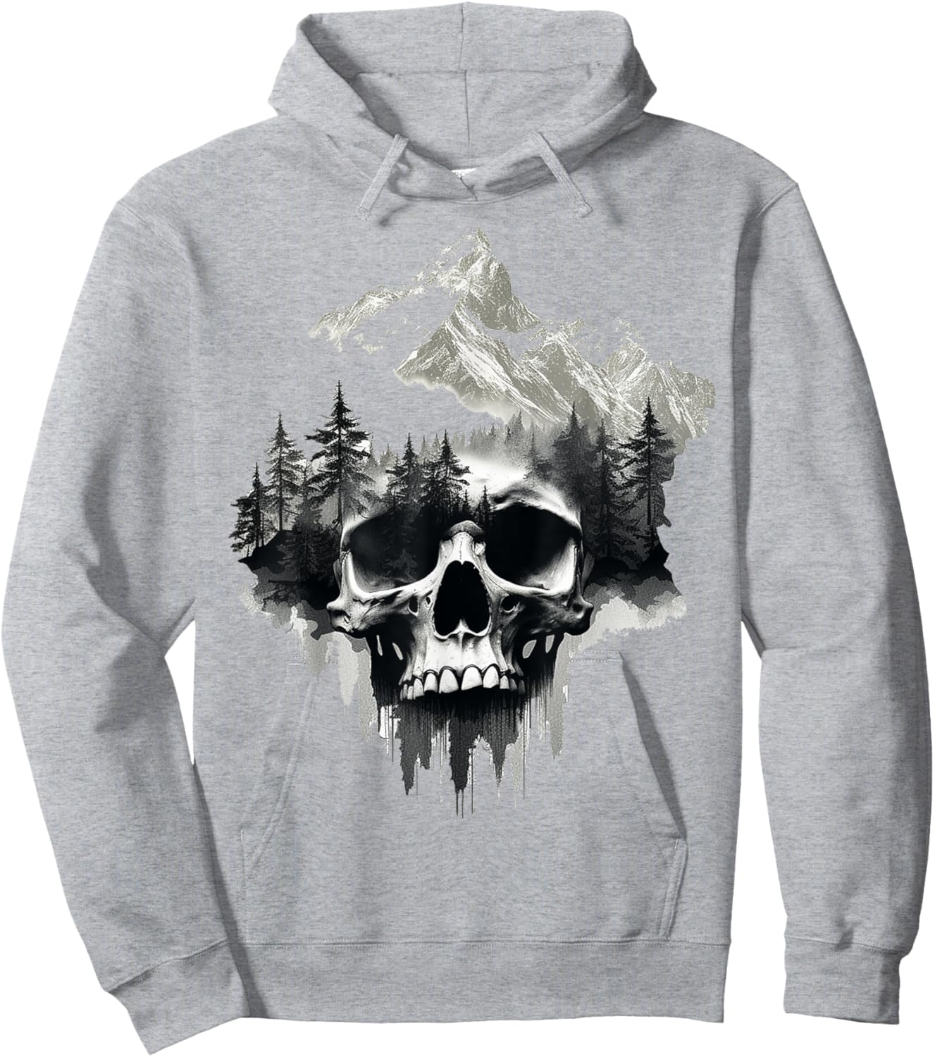 Skull Drawing Nature Artwork Mountains Tree Art Skull Hoodie - Hoodie | Ash