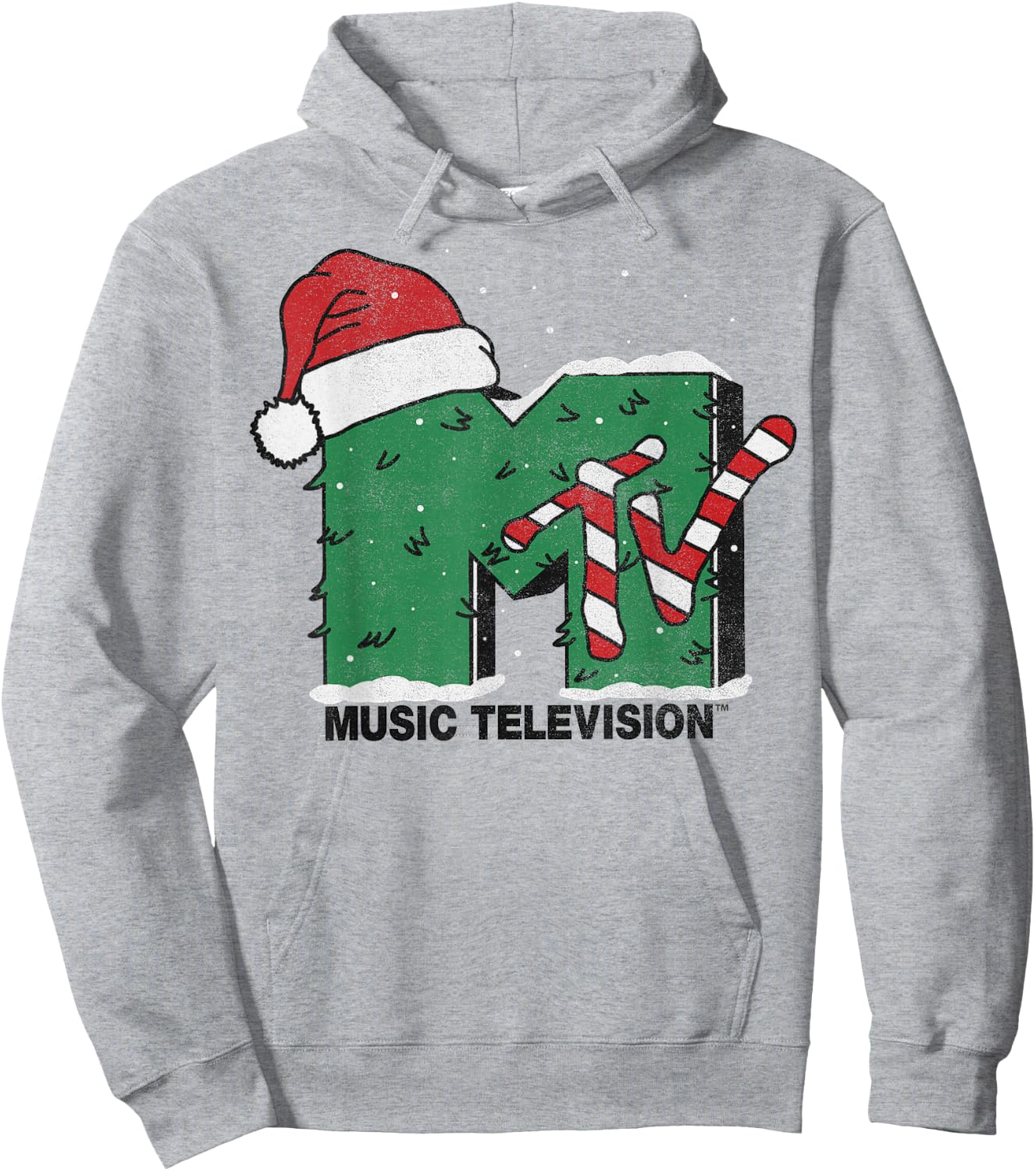 MTV Logo Christmas Tree Santa Hat Colors Graphic Hoodie - Hoodie | Ash