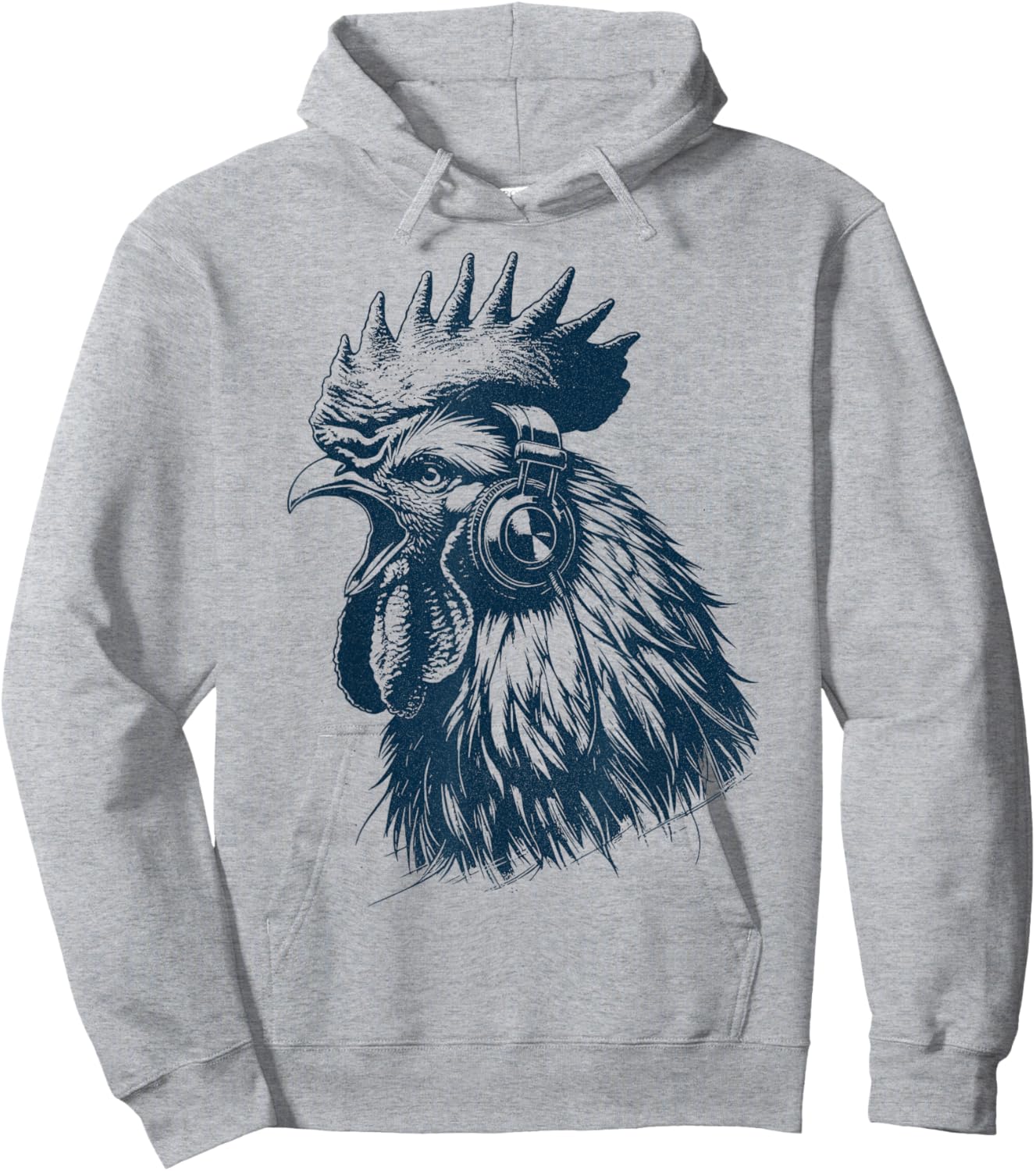 Crowing Rooster Chicken With Headphones - Music Punk Animal Hoodie - Hoodie | Ash