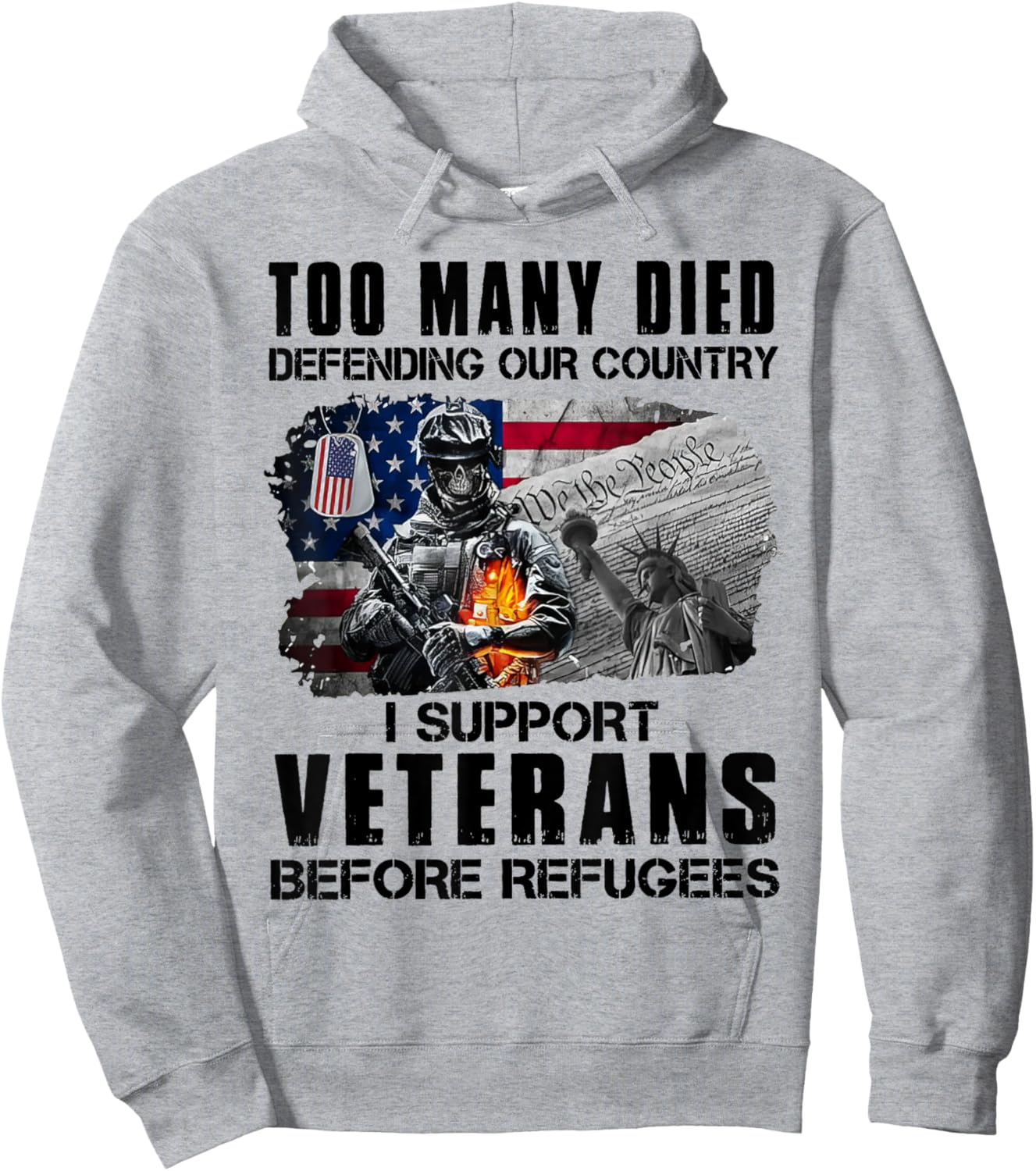 Too Many Died Defending Our Country I Support Veterans Hoodie - Hoodie | Ash