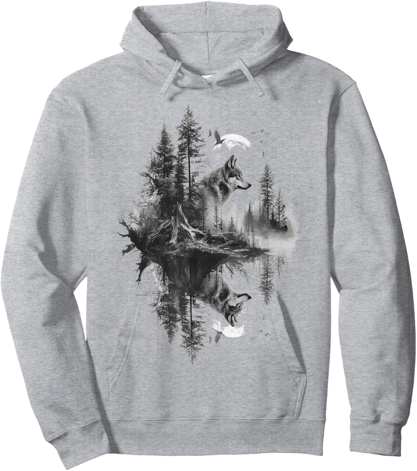 Wolf in front of moon and trees wolves wild animal Hoodie - Hoodie | Ash