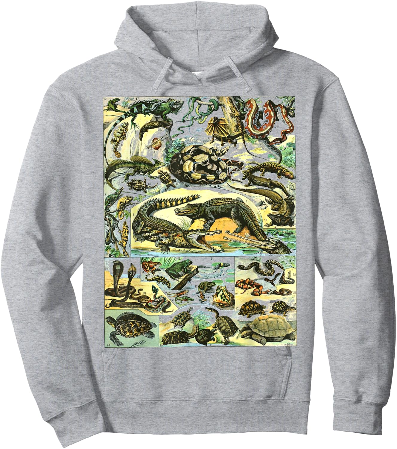 Reptiles Collection Table Turtle Snake Species Vintage Hoodie - Hoodie | Ash