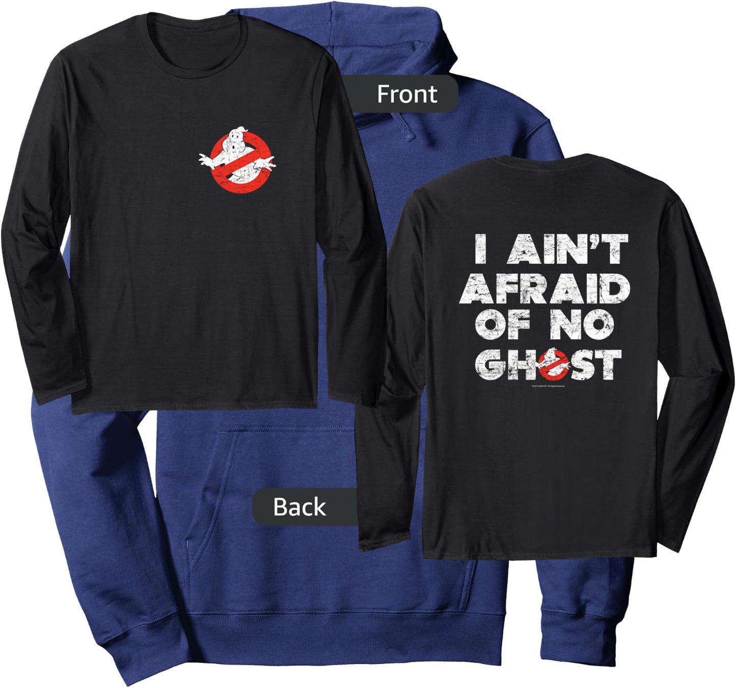 Ghostbusters Front and Back I Ain't Afraid Distressed Movie Hoodie - Hoodie | Navy