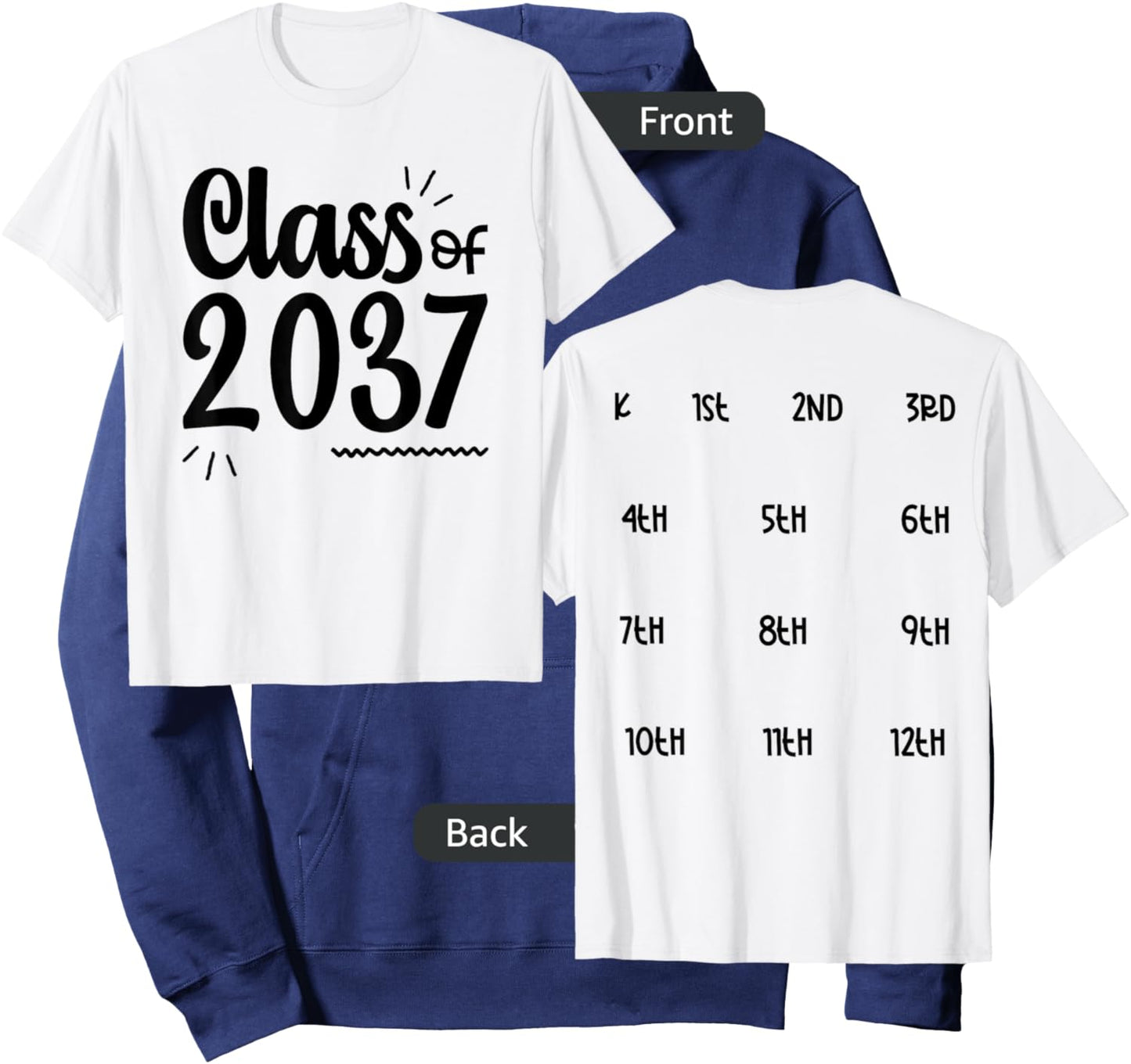 Class of 2037 Grow with Me Handprints On Back K to 12 Grade Hoodie - Hoodie | Navy