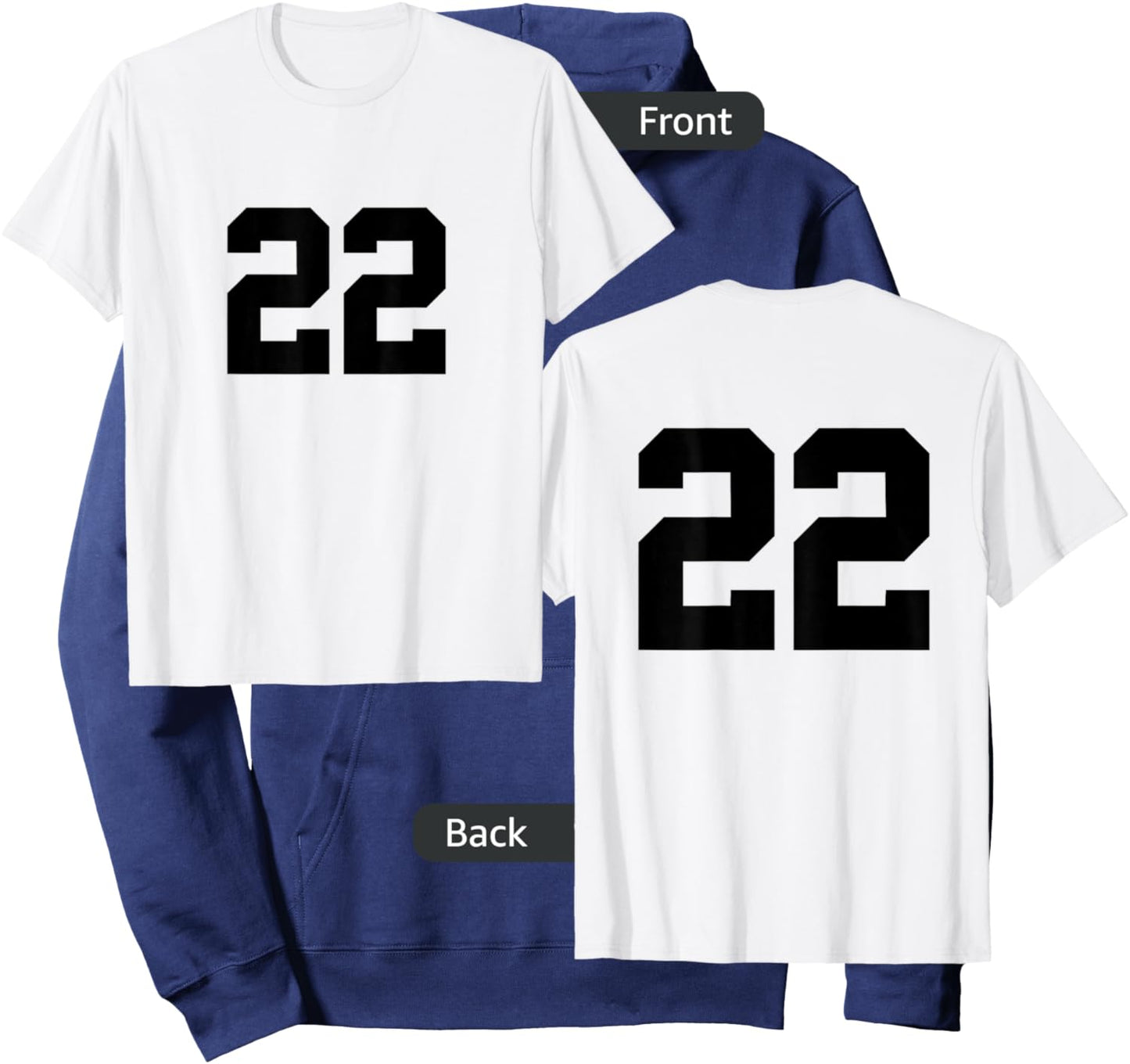 Number 22 (on Front / Back) Sports Team Jersey Number Hoodie - Hoodie | Navy