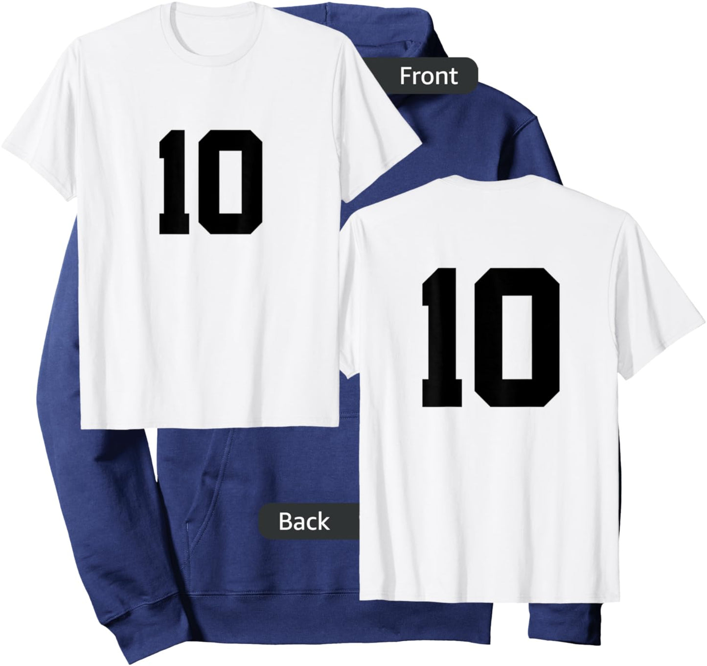 Number 10 (on Front / Back) Sports Team Jersey Number Hoodie - Hoodie | Navy