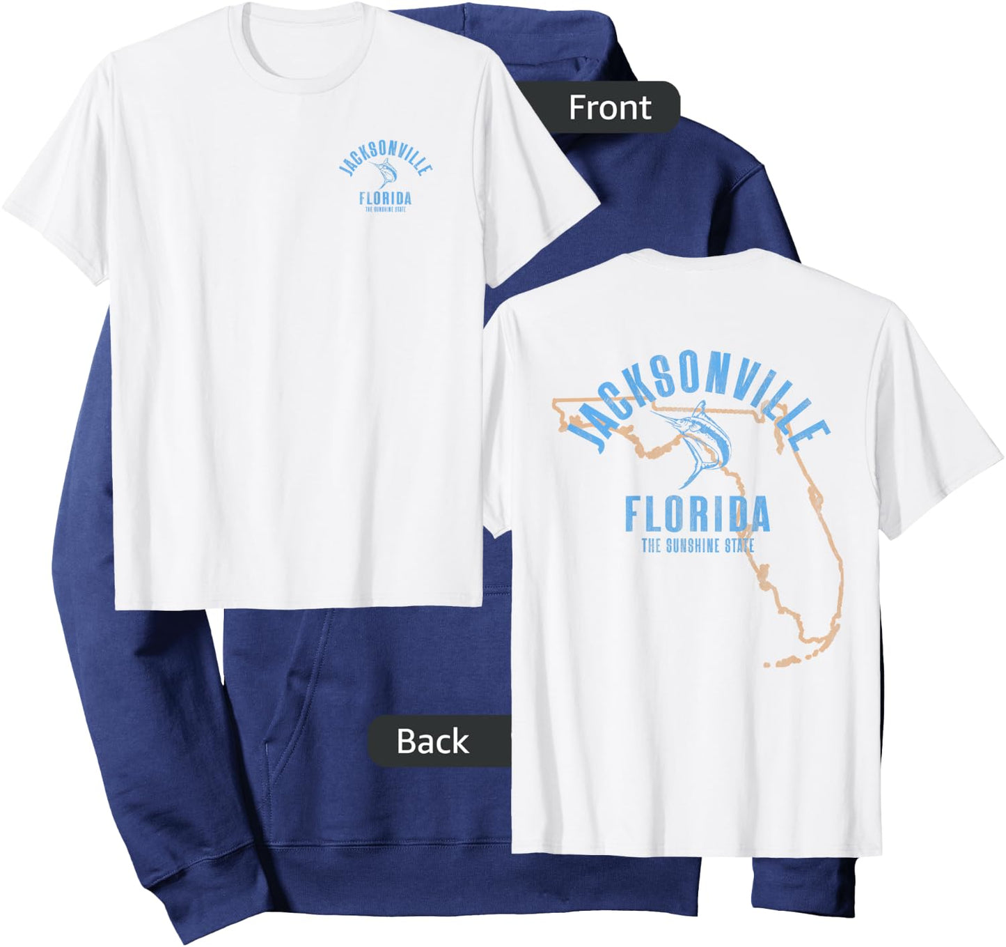 Jacksonville Florida FL Retro Vintage Beach Front & Back Women Hoodie - Hoodie | Navy