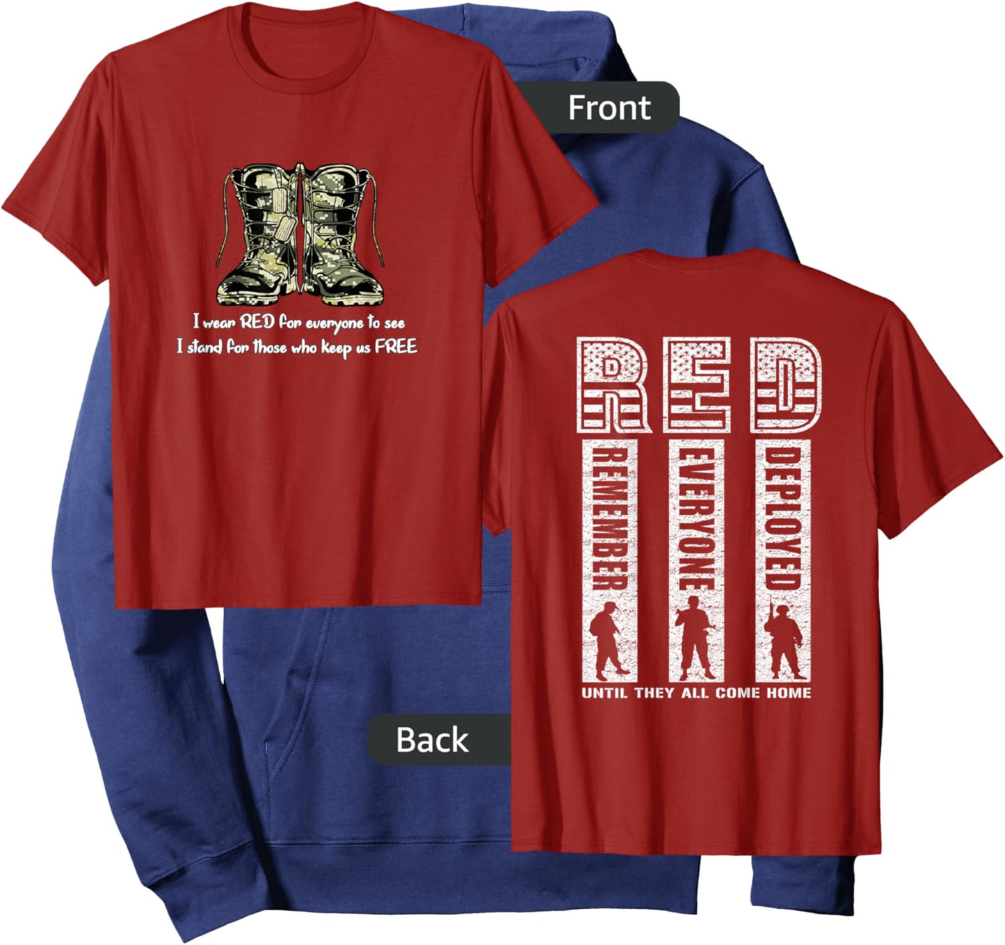 (2 Sided Print) Red Friday Military Veteran Hoodie - Hoodie | Navy