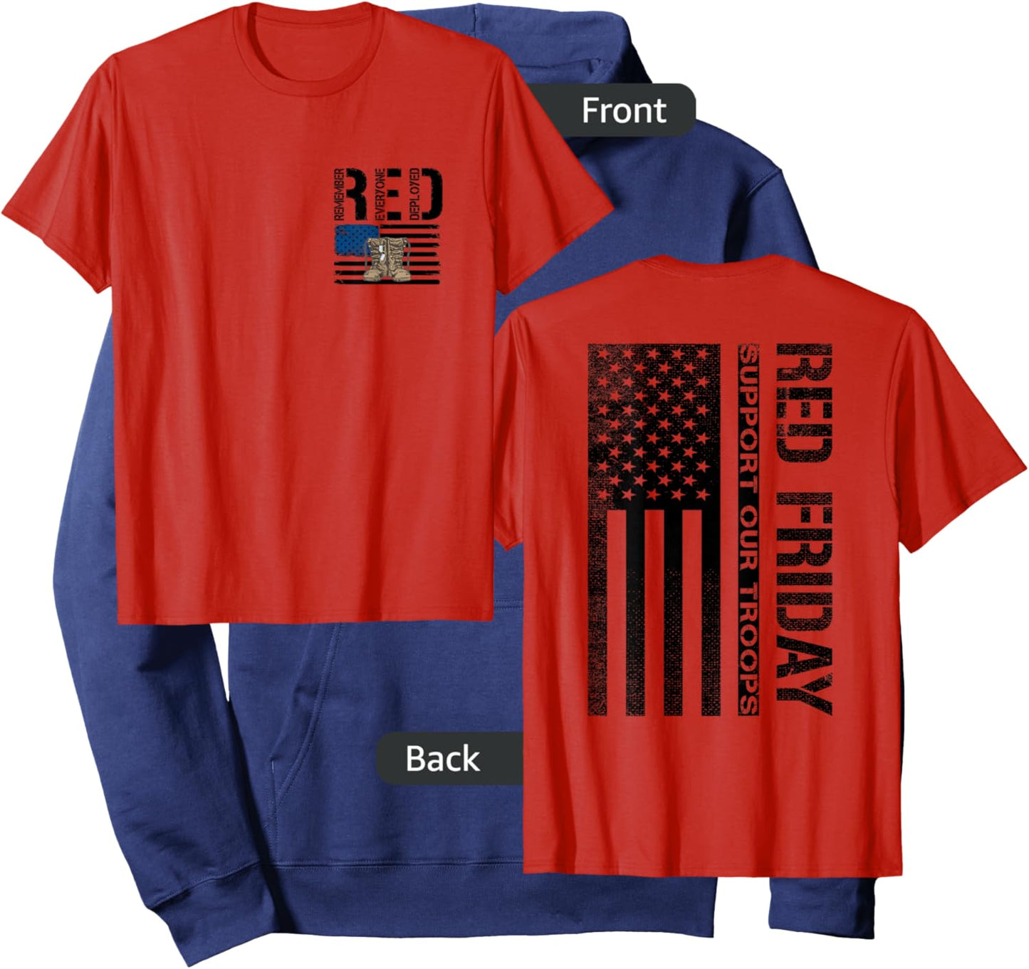 (2 Sided Print) Red Friday Support Our Troops Hoodie - Hoodie | Navy