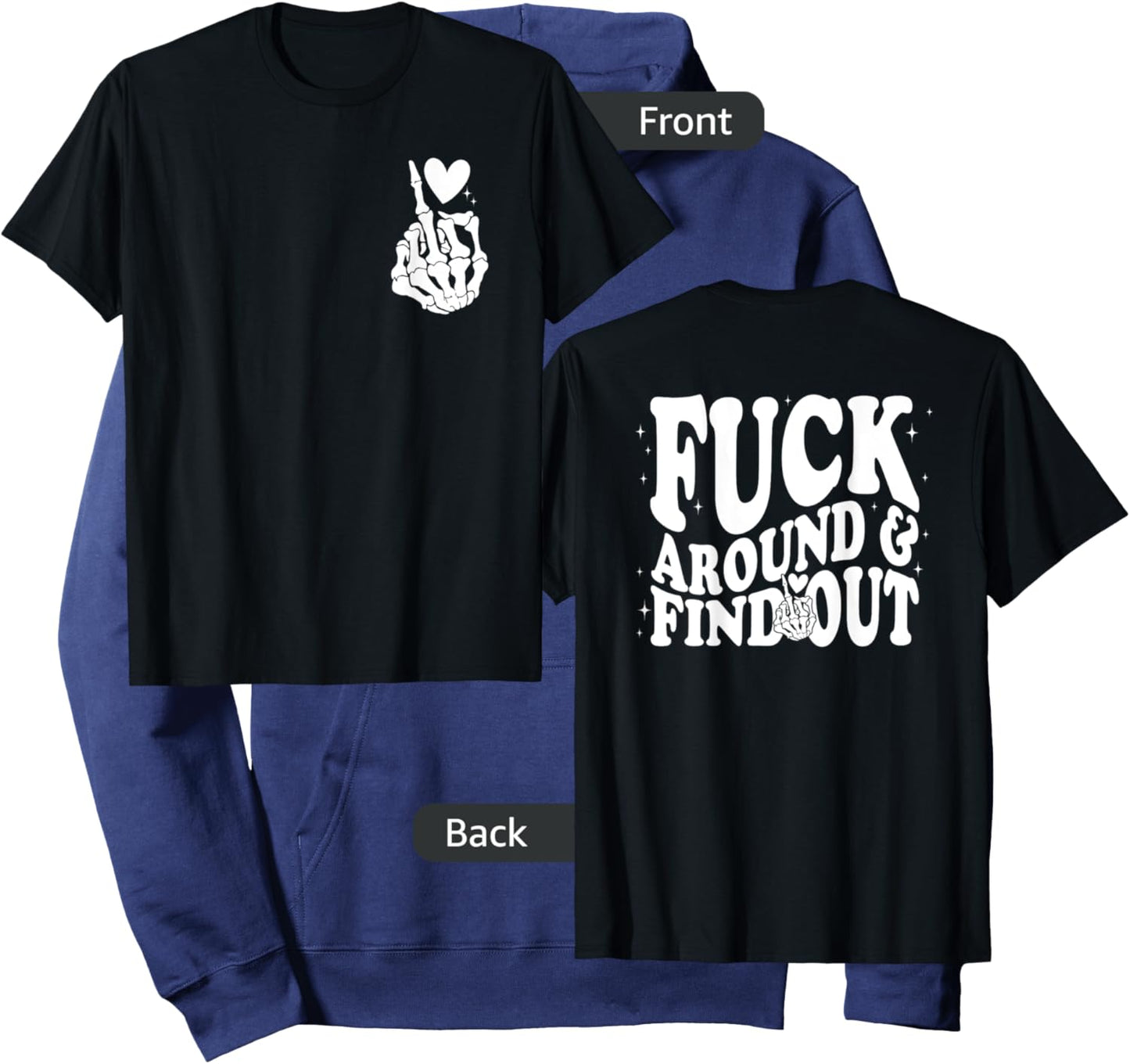 Funny Middle Finger Skeleton Front & Back Graphic Hoodie - Hoodie | Navy