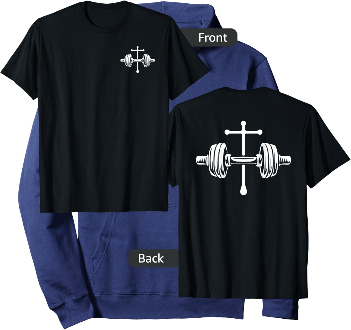 Christian Gym Cross Legend Workout Front Back Dumbbell Logo Hoodie - Hoodie | Navy