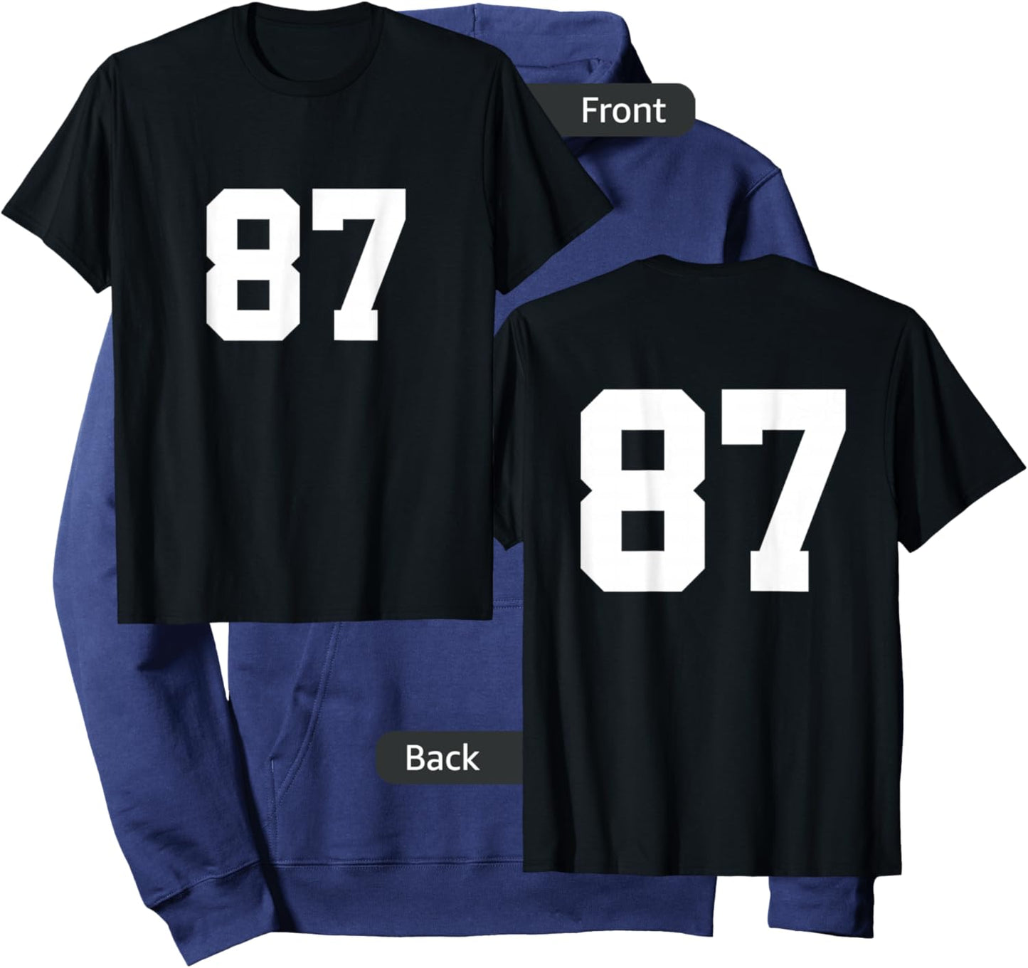 Number 87 Front & Back Numbers Sports Team Jersey Birthday Hoodie - Hoodie | Navy