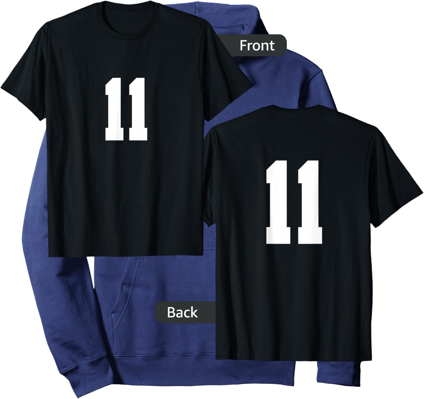 Number 11 (on Front/Back) Sports Team Jersey Number Hoodie - Hoodie | Navy