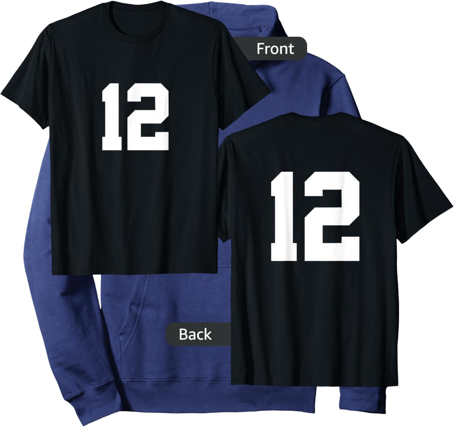 Number 12 (on Front / Back) Sports Team Jersey Number Hoodie - Hoodie | Navy