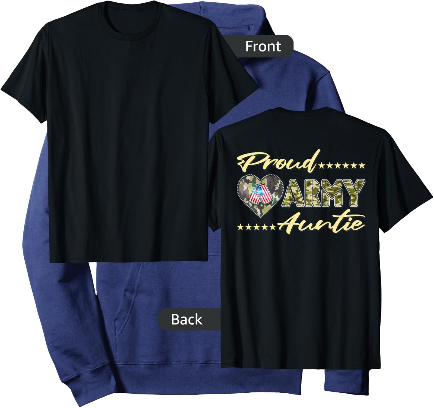 Proud Army Auntie US Flag Dog Tags Heart Military Aunt Gifts Hoodie - Hoodie | Navy