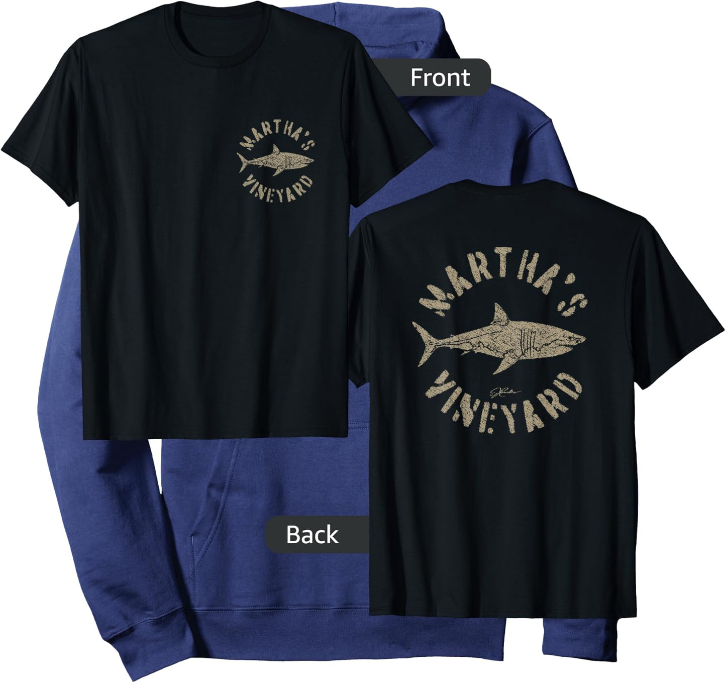 JCombs: Martha's Vineyard, MA, Great White Shark Hoodie - Hoodie | Navy