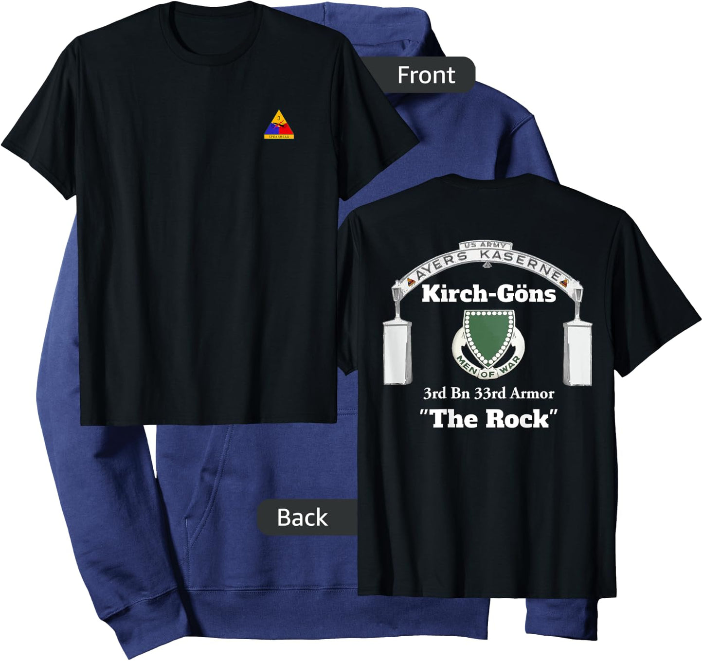 3rd AD front-Ayers Kaserne-3rd Bn 33rd Armor design on back Hoodie - Hoodie | Navy