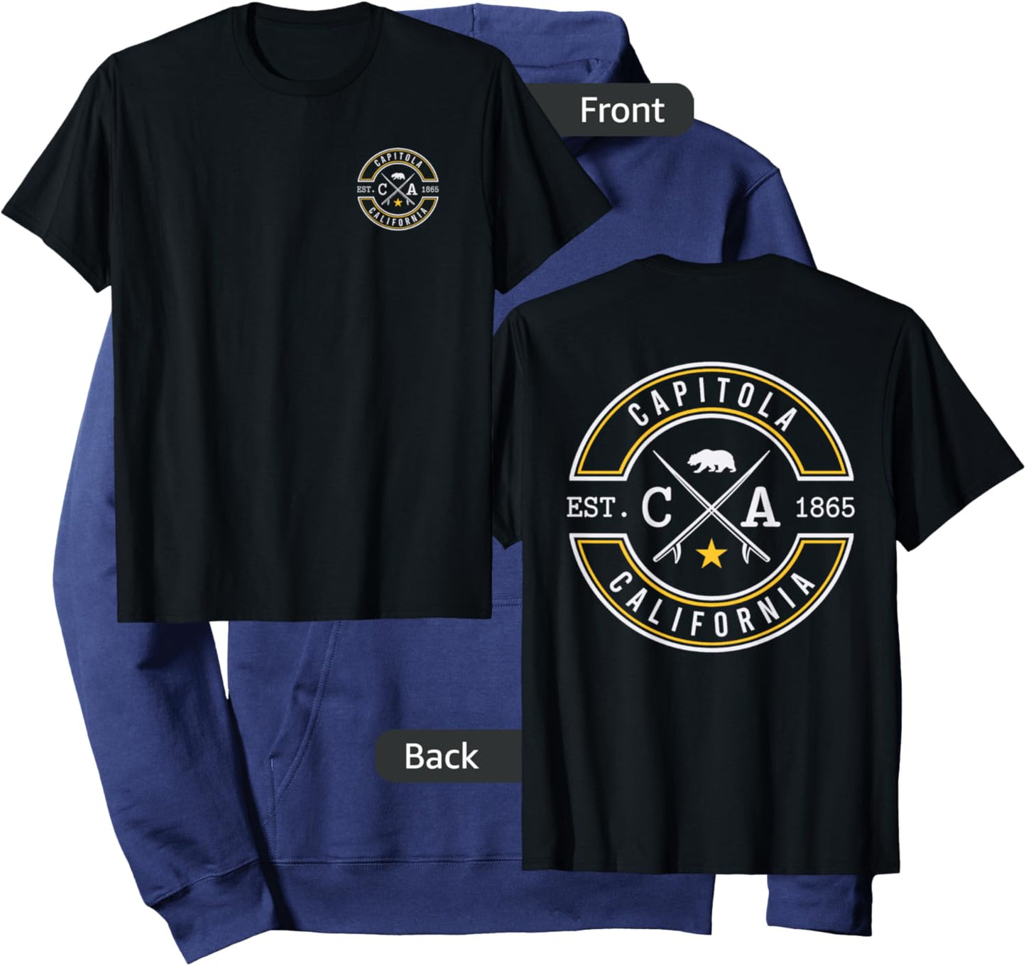 Capitola California CA Retro Surfer Beach Front & Back Women Hoodie - Hoodie | Navy