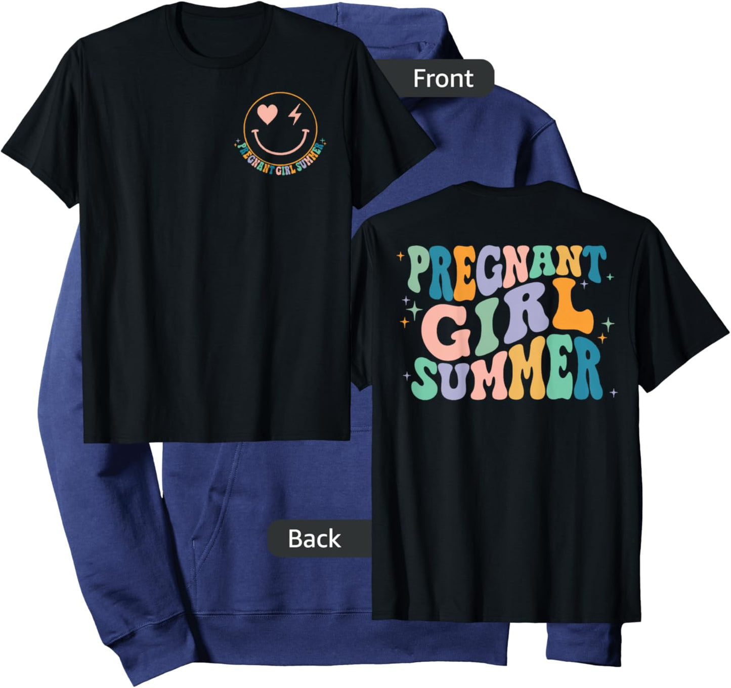 Pregnant Girl Summer Groovy (2 Sided Front+Back) Hoodie - Hoodie | Navy
