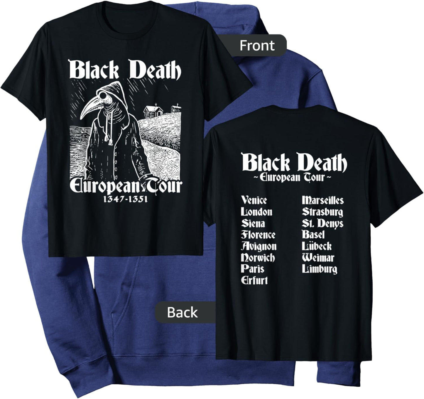Black Death Bubonic Plague European Tour Goth Plague Doctor Hoodie - Hoodie | Navy